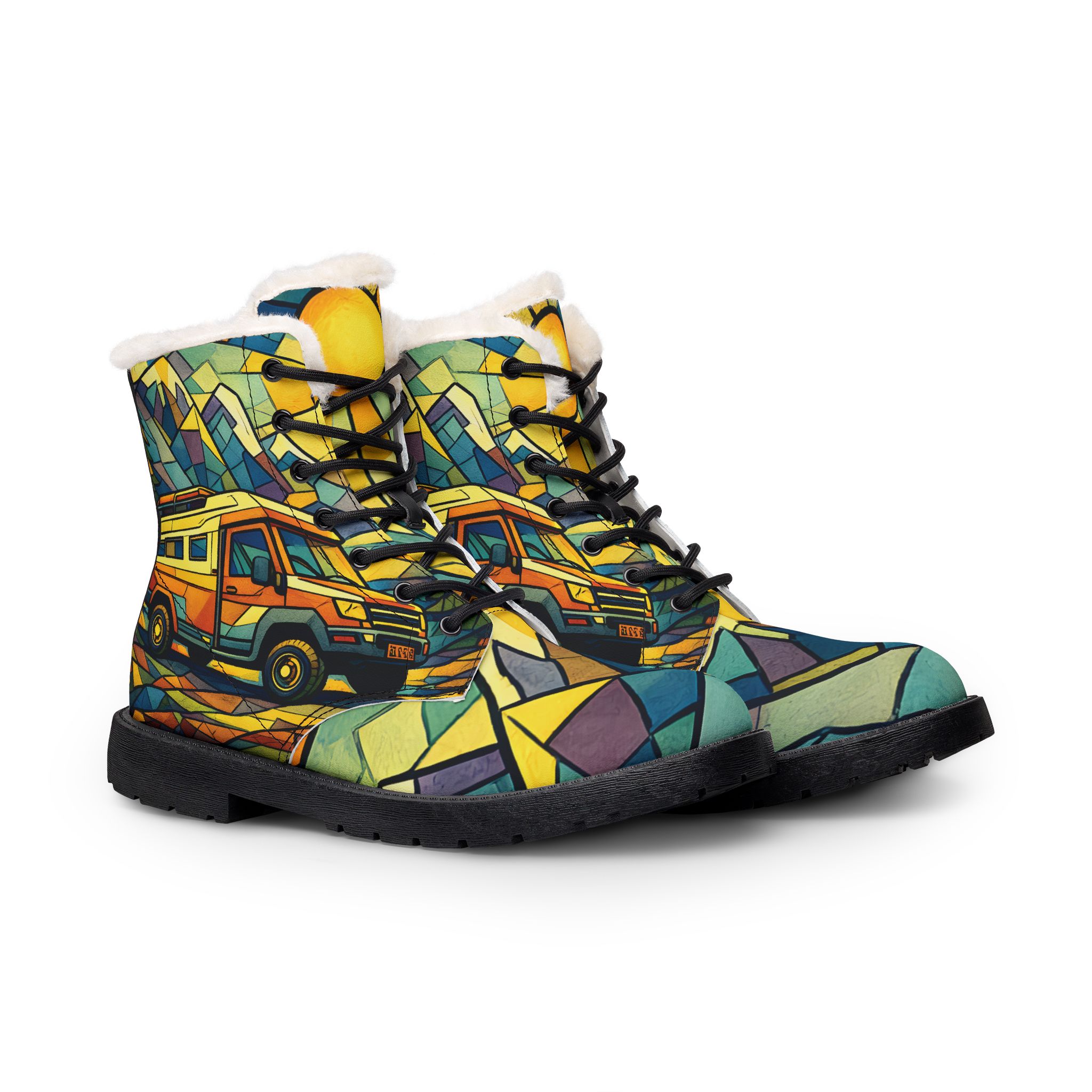 Women's Fur and Leather Boots — Vintage Camper Boots (Cubic-Line)