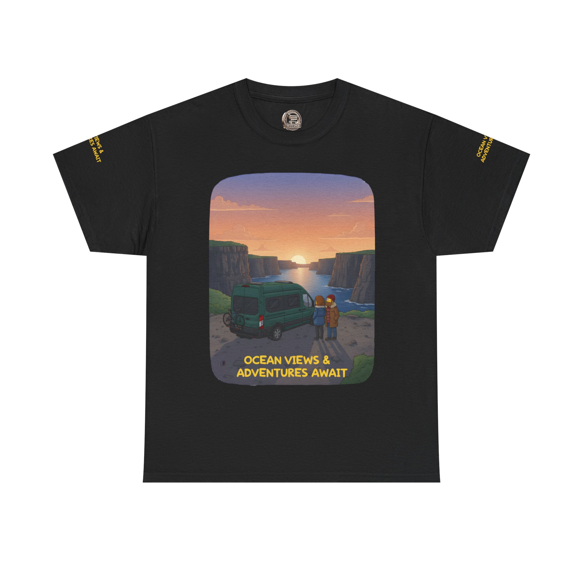 Unisex Heavy Cotton Tee — "Ocean Views-Adventures Awaits" Design Sitcom-Line