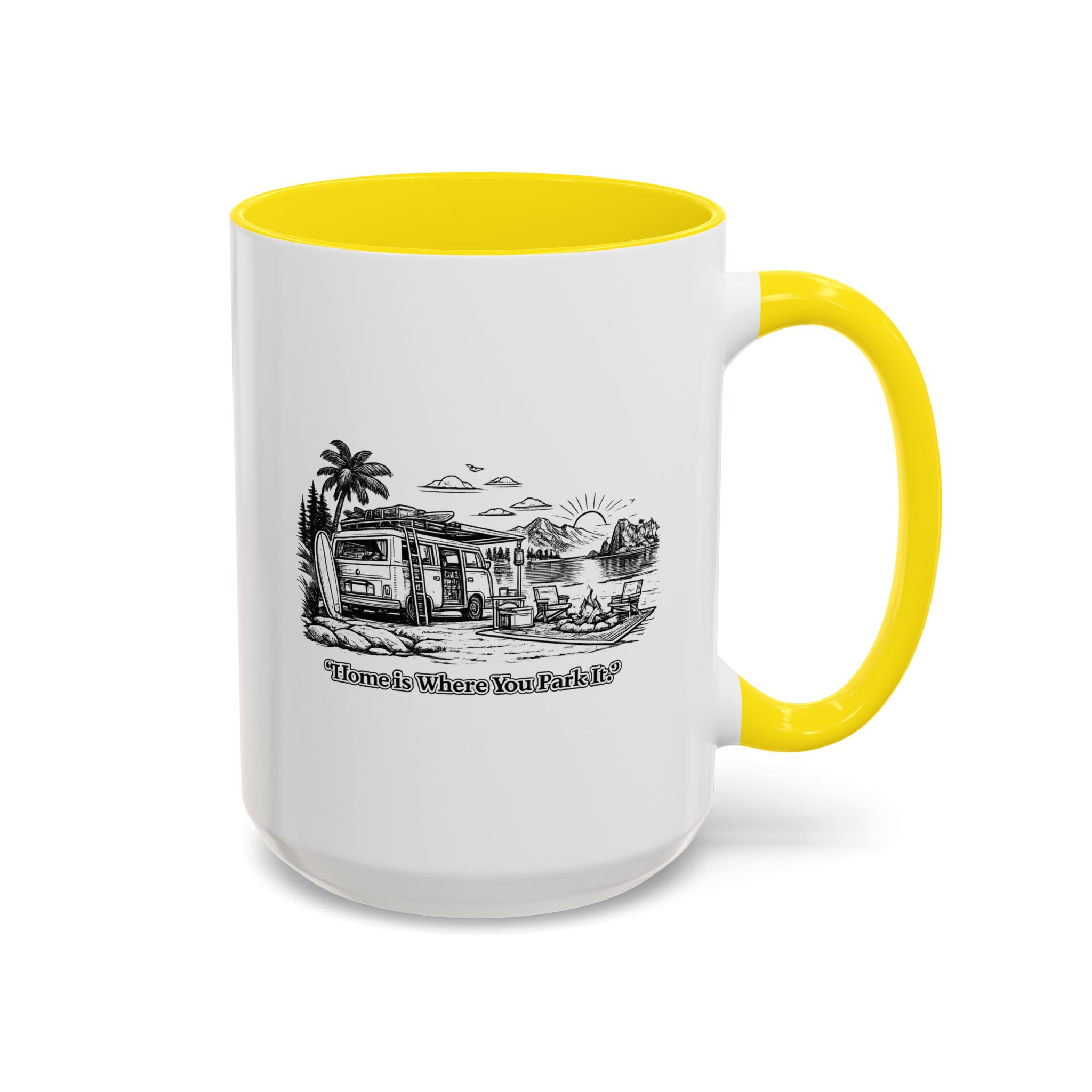 Accent Coffee Mug (11, 15oz) — "Home Is Where You Park It" Design Minimal-Line