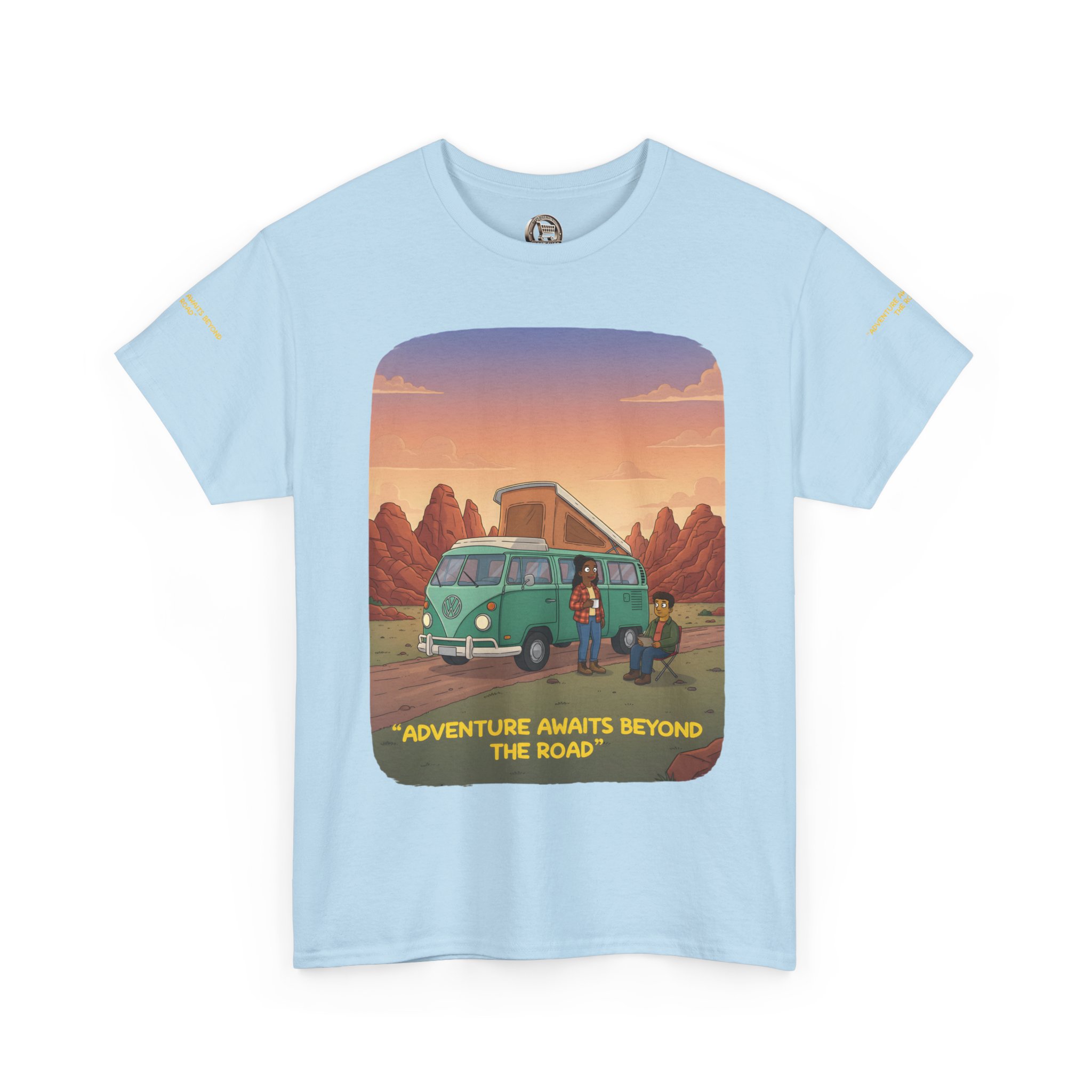 Unisex Heavy Cotton Tee — "Adventure Awaits Beyond The Road" Design Sitcom-Line