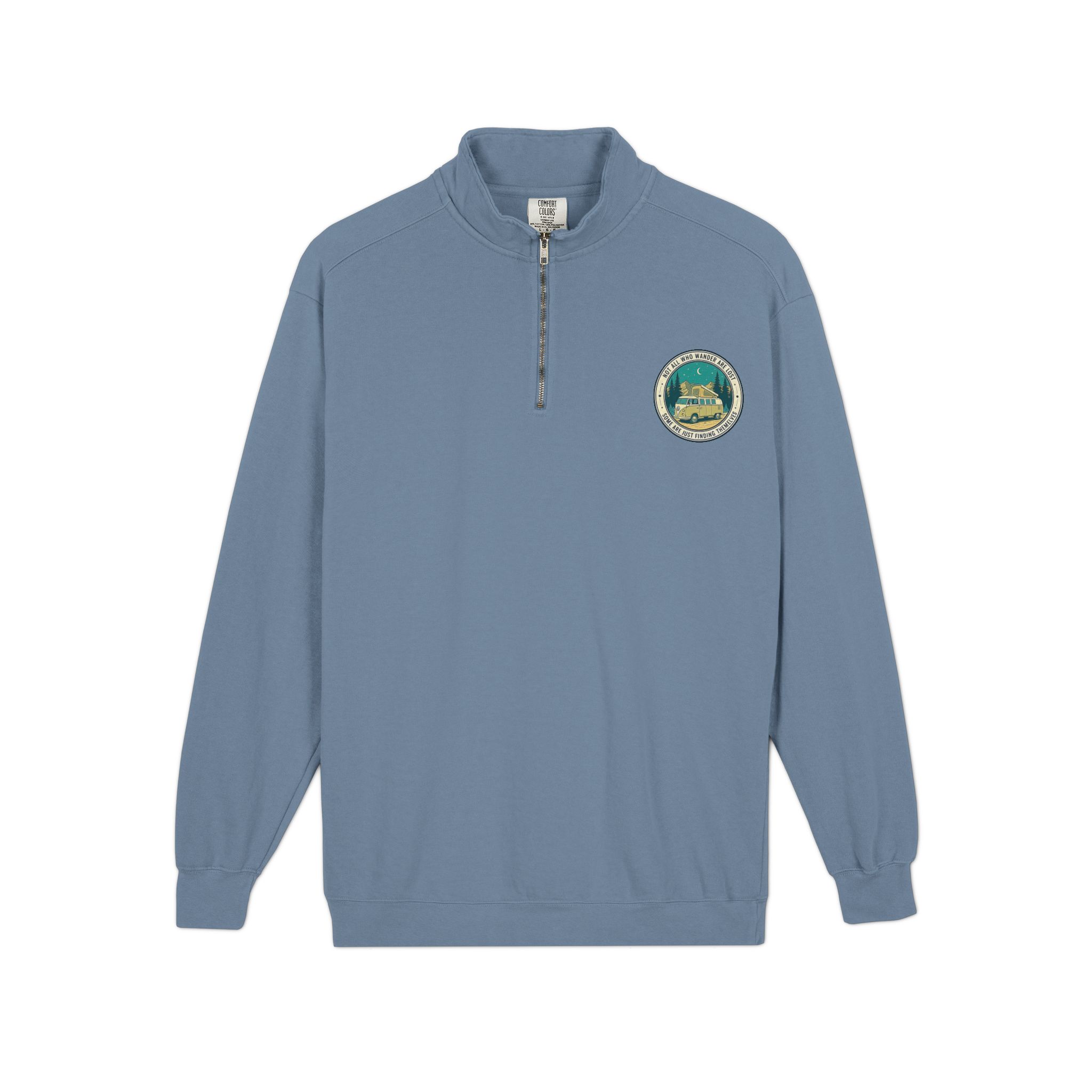 Quarter-Zip Sweatshirt(Comfort Colors®) — "Not All Who Wander Are Lost" Retro Camper Pullover