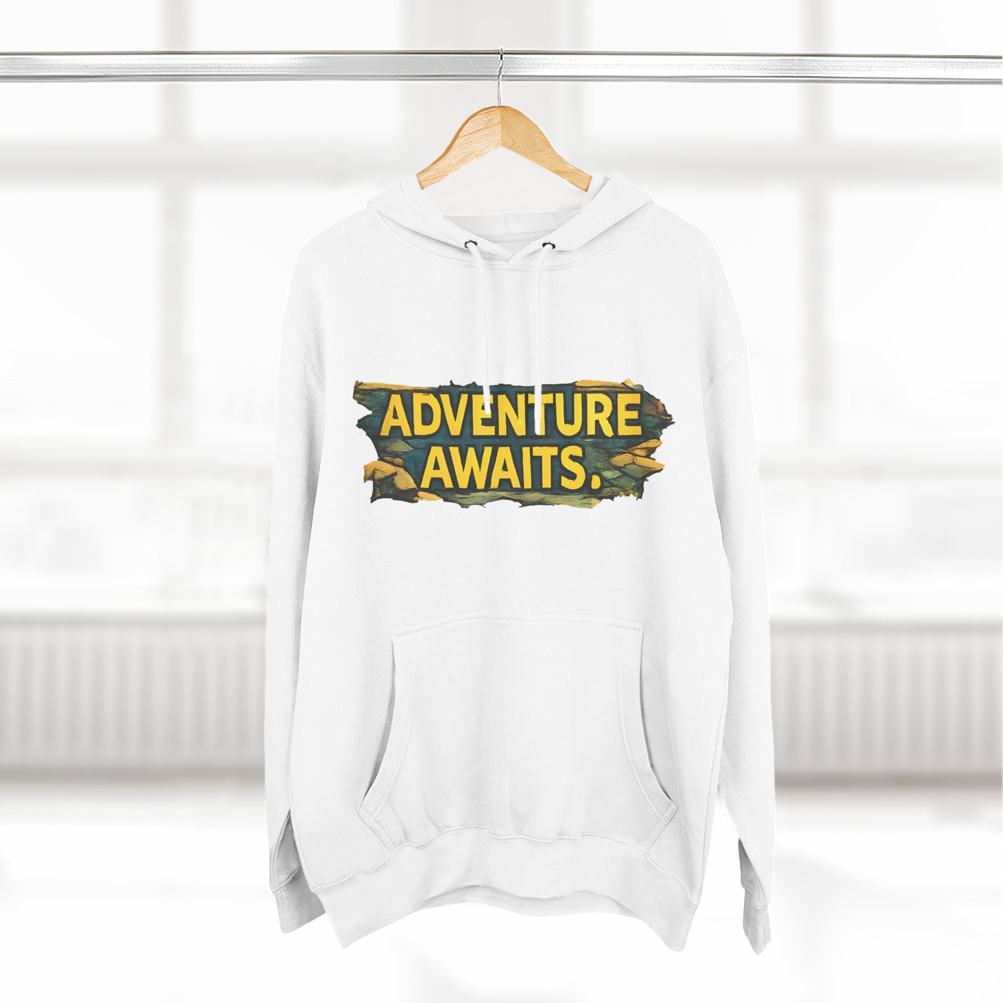 Three-Panel Fleece Hoodie - "Adventure Awaits" Design Cubic-Line