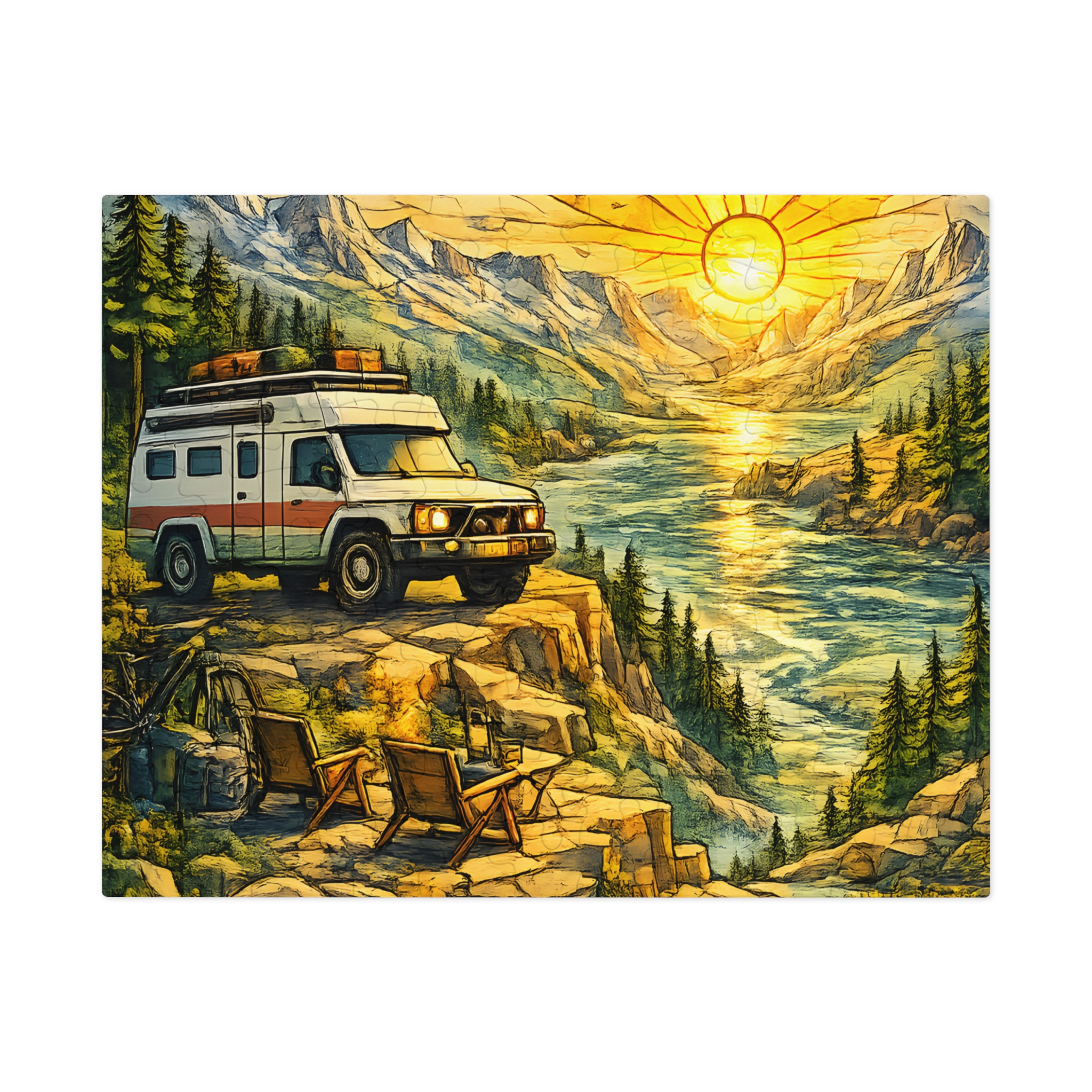 Jigsaw Puzzle with Tin — Camping Van Sunset (Design Cubic-Line)