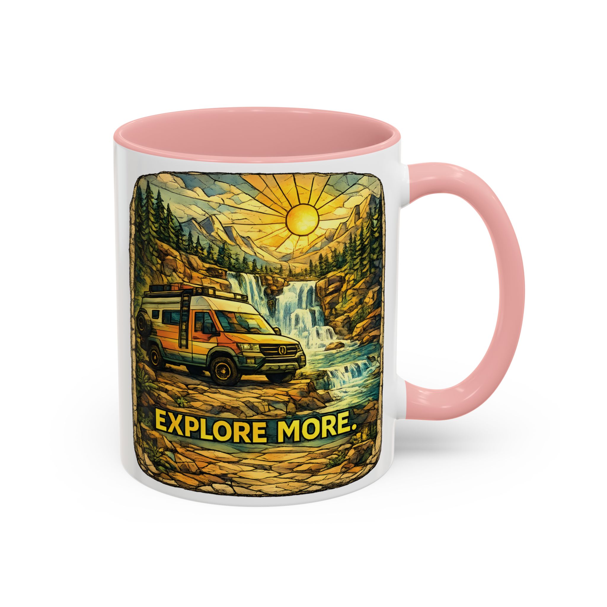 Accent Coffee Mug (11, 15oz) — "Explore More" Design Cubic-Line