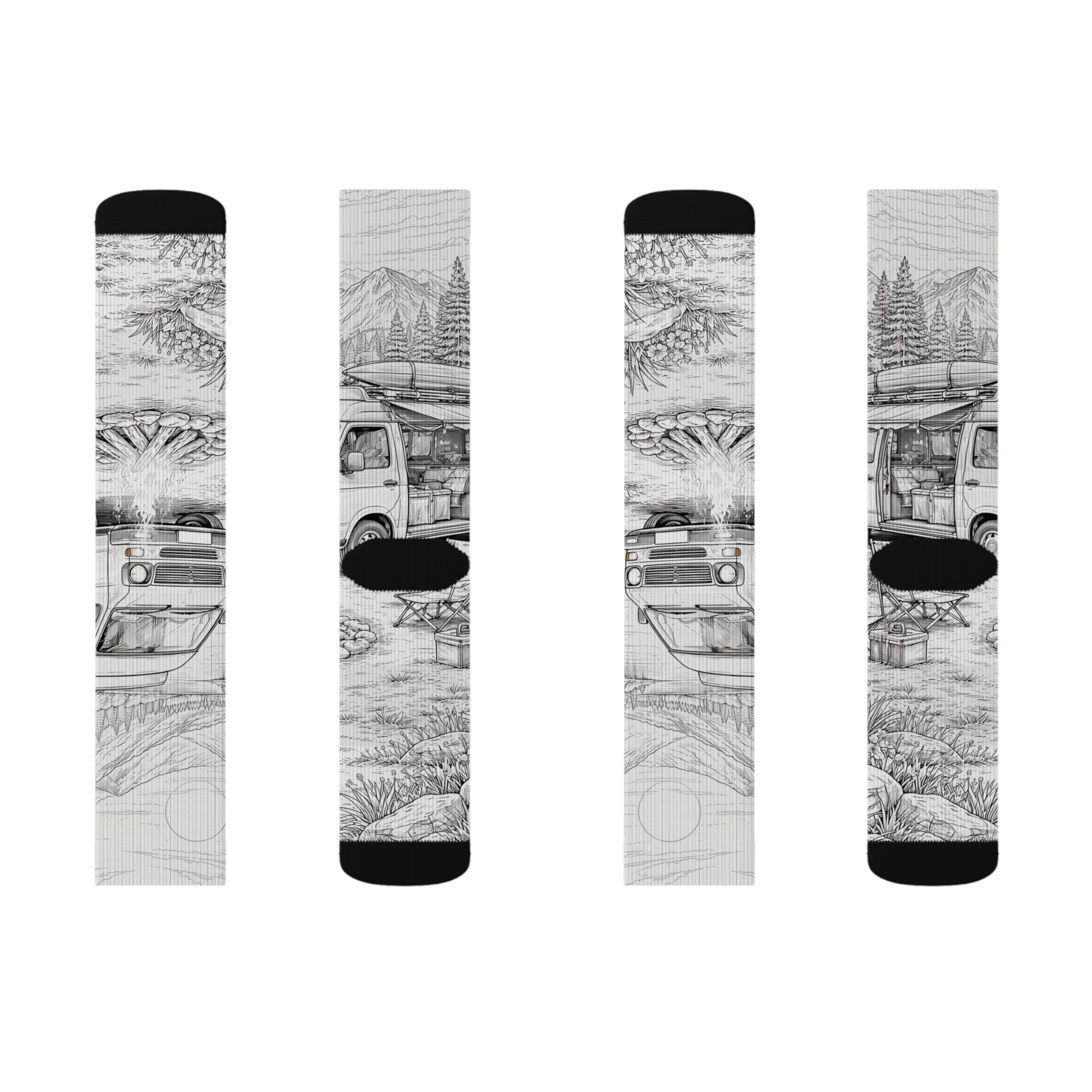 Sublimation Socks — Retro Camper Roadtrip Crew Socks