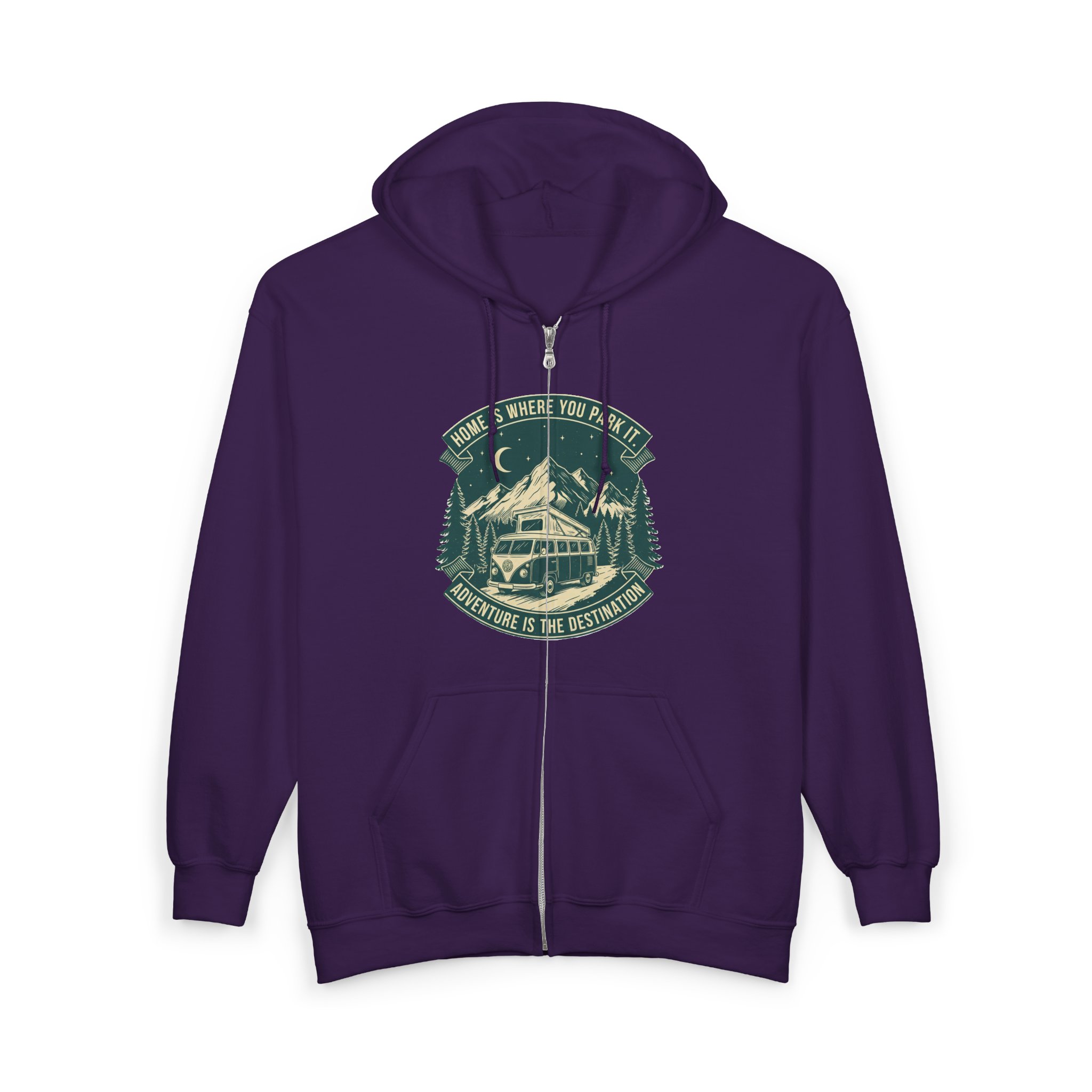 3532044229468385261_2048.jpeg Zip Hoodie — "Home Is Where You Park It-Adventure is the destination"(Front + Back Printed) Camper Van Adventure Zip-Up