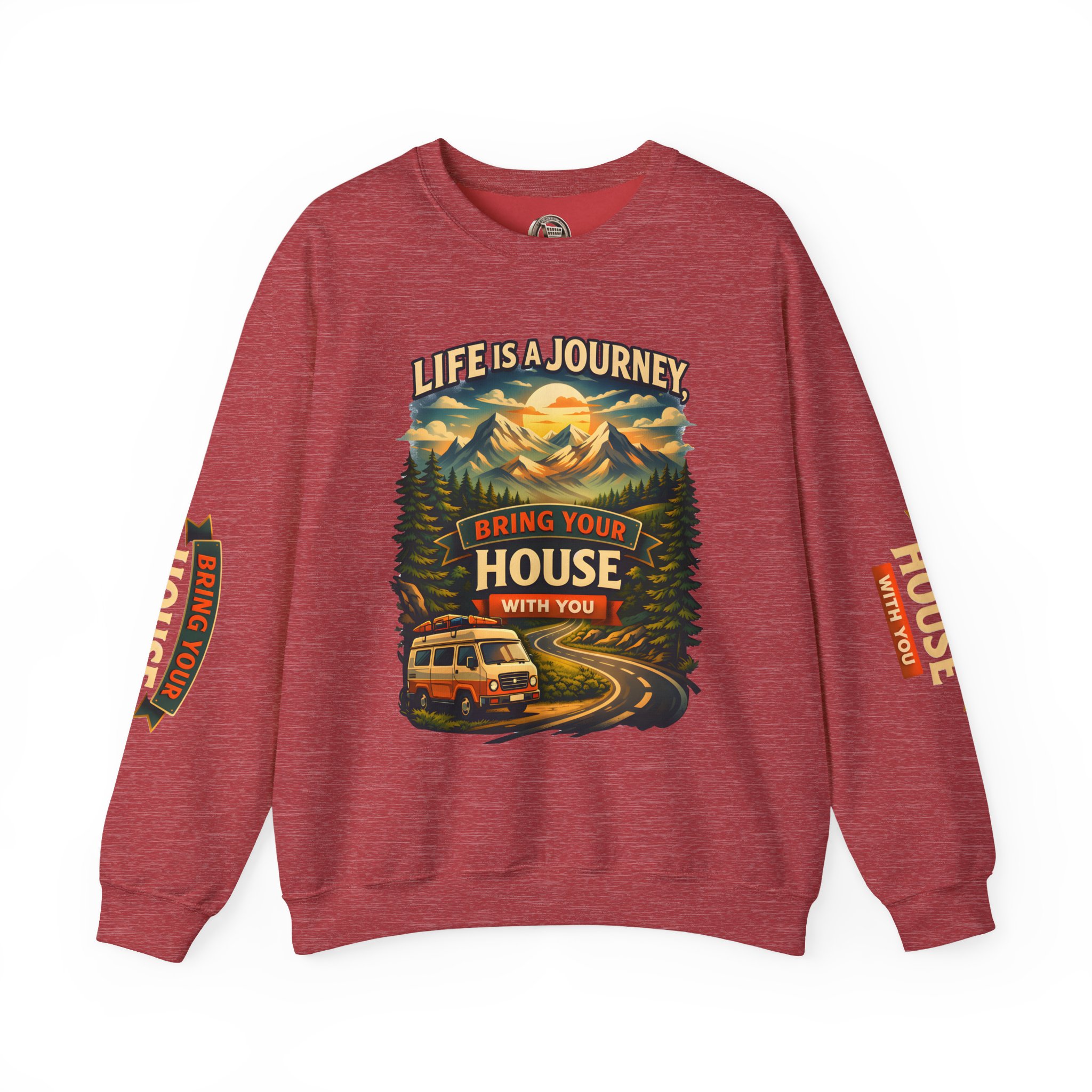 Unisex Heavy Blend™ Crewneck Sweatshirt — "Live Is A Journey-Bring Your House With You" Design Scenic-Line