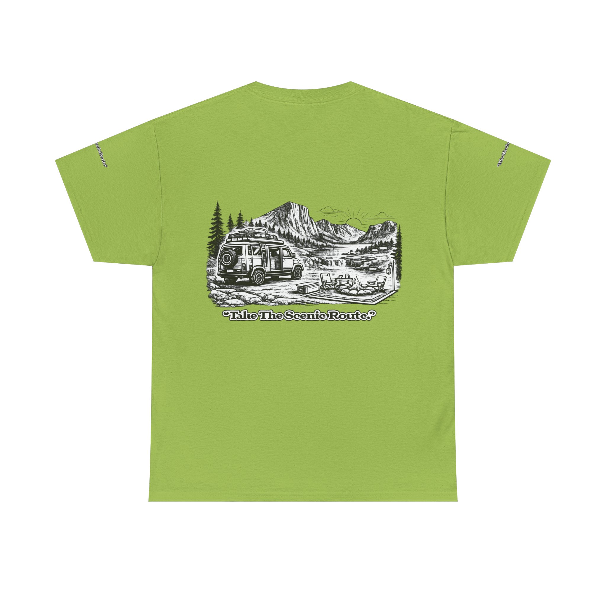 Unisex Heavy Cotton Tee — "Take The Scenic Route" Design Minimal-Line