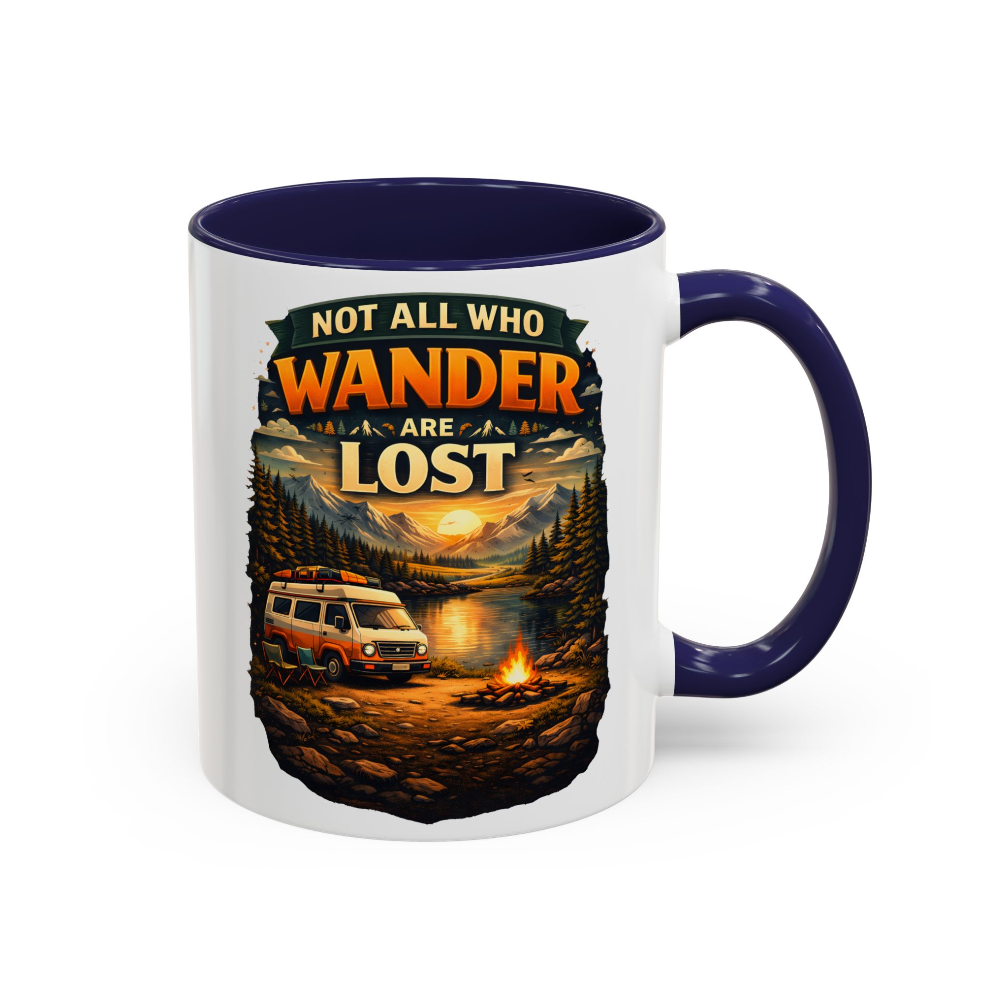 Accent Coffee Mug (11, 15oz) — "Not All Who Wander Are Lost" Design Scenic-Line