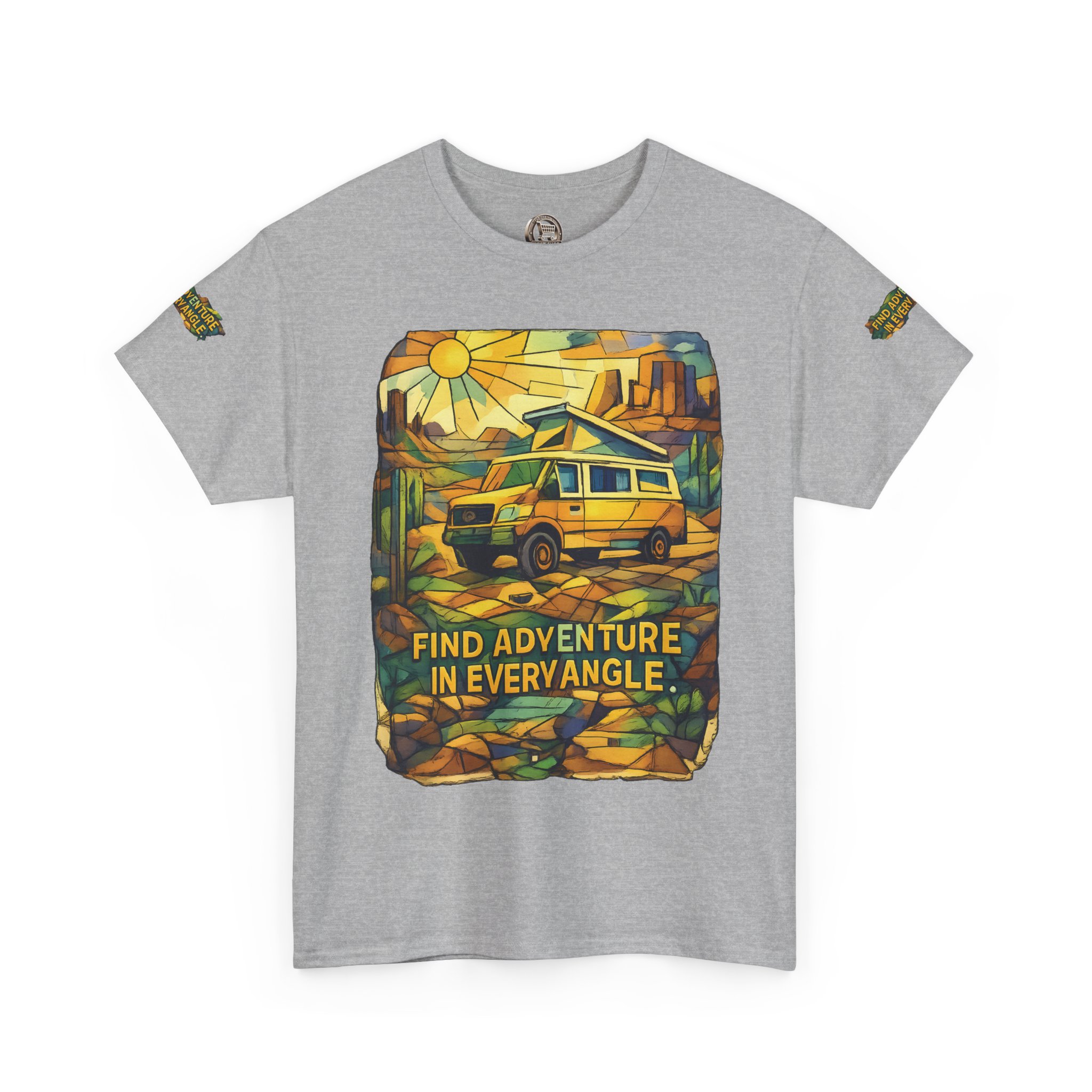 Unisex Heavy Cotton Tee — "Find Adventure In Every Corner" Design Cubic-Line