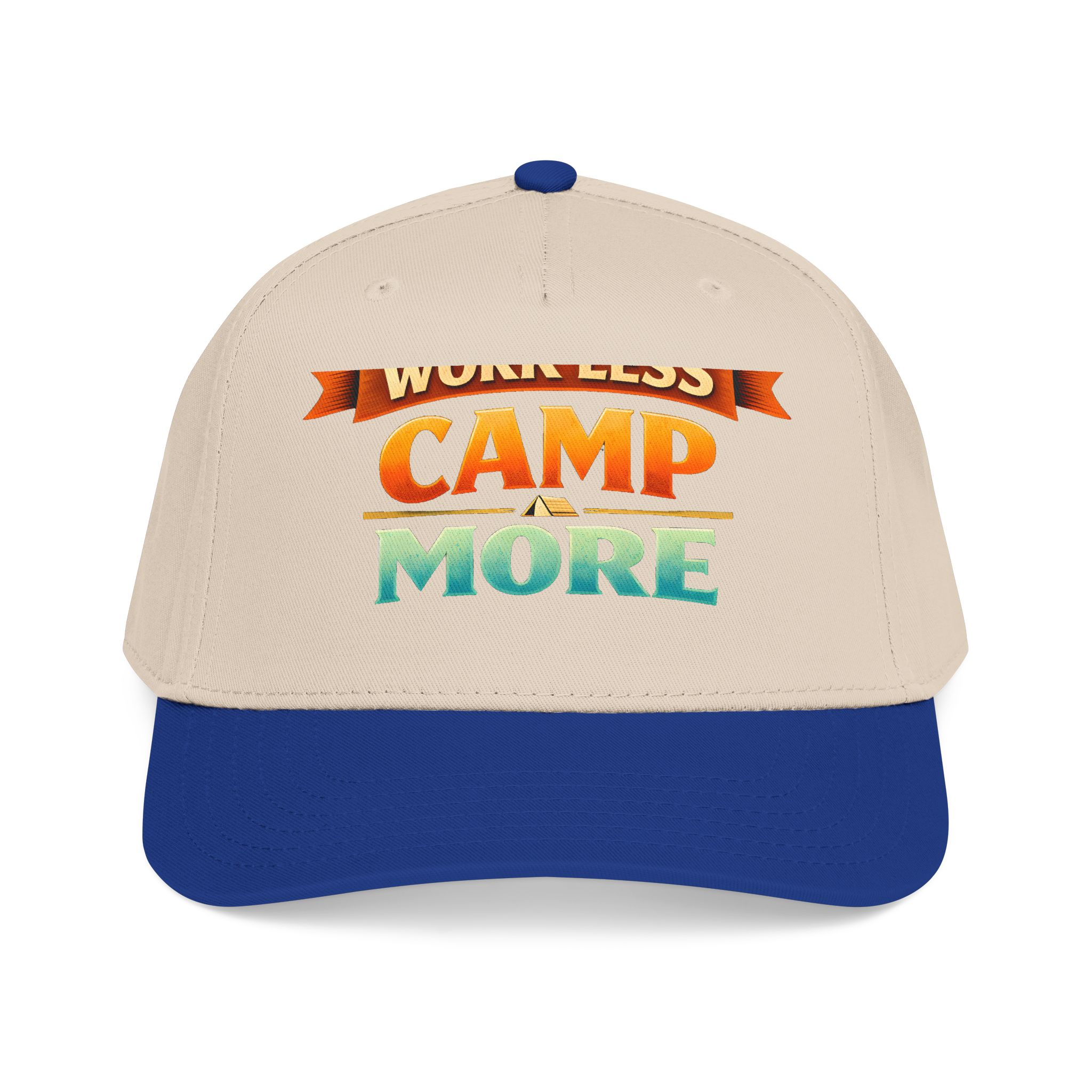 Baseball Cap - "Work Less-Camp More" Design Scenic-Line