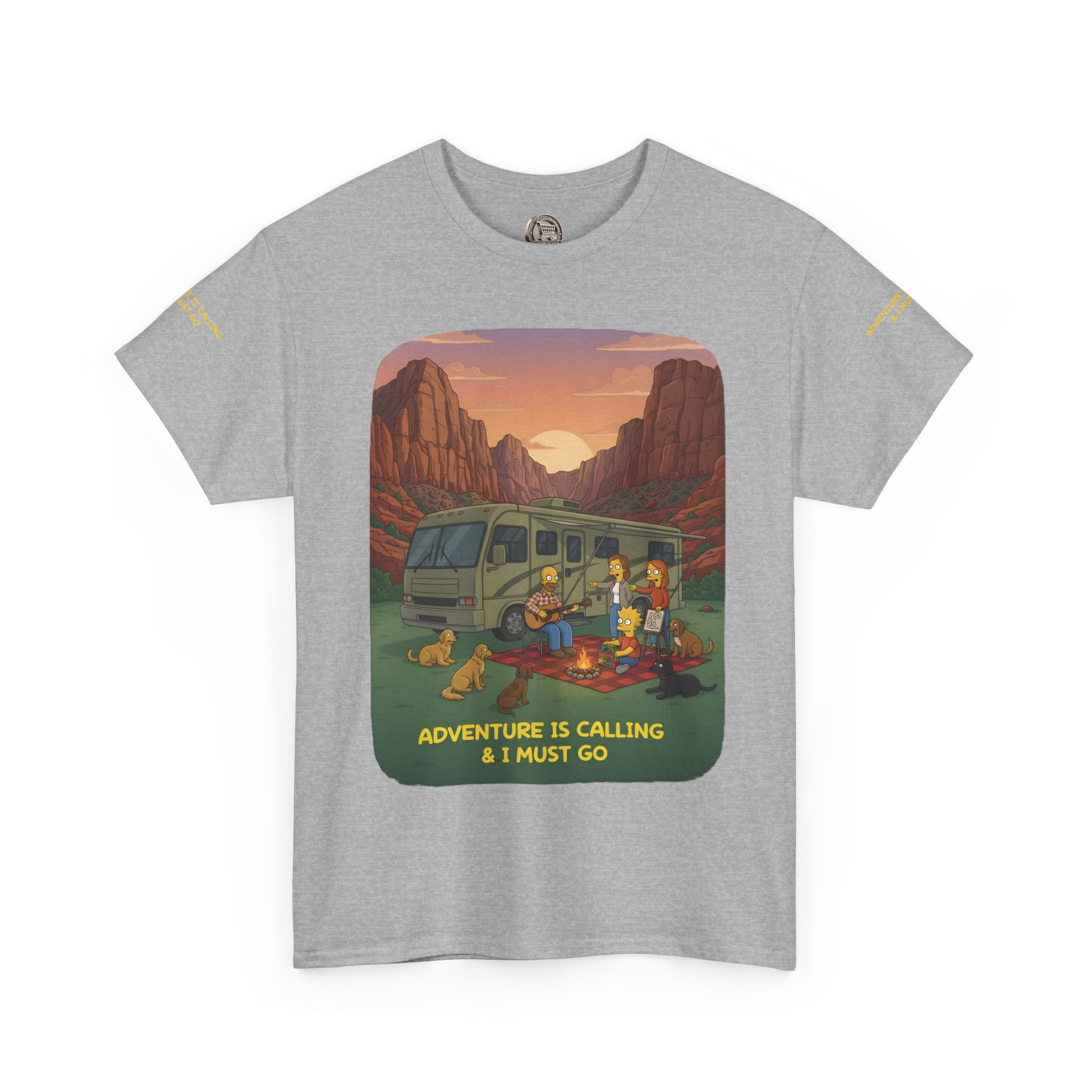 Unisex Heavy Cotton Tee — "Adventure Is Calling-I Must Go" Design Sitcom-Line