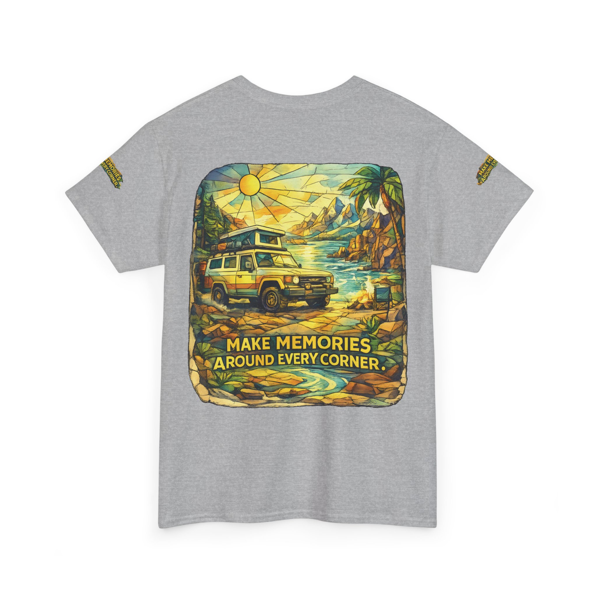 3551426479304441078_2048.jpeg Unisex Heavy Cotton Tee — "Make Memories Around Every Corner" Design Cubic-Line