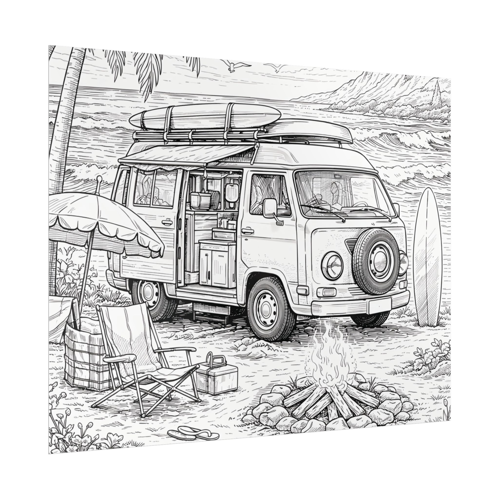 Campervan Poster — Vintage RV Camping Landscape Wall Art