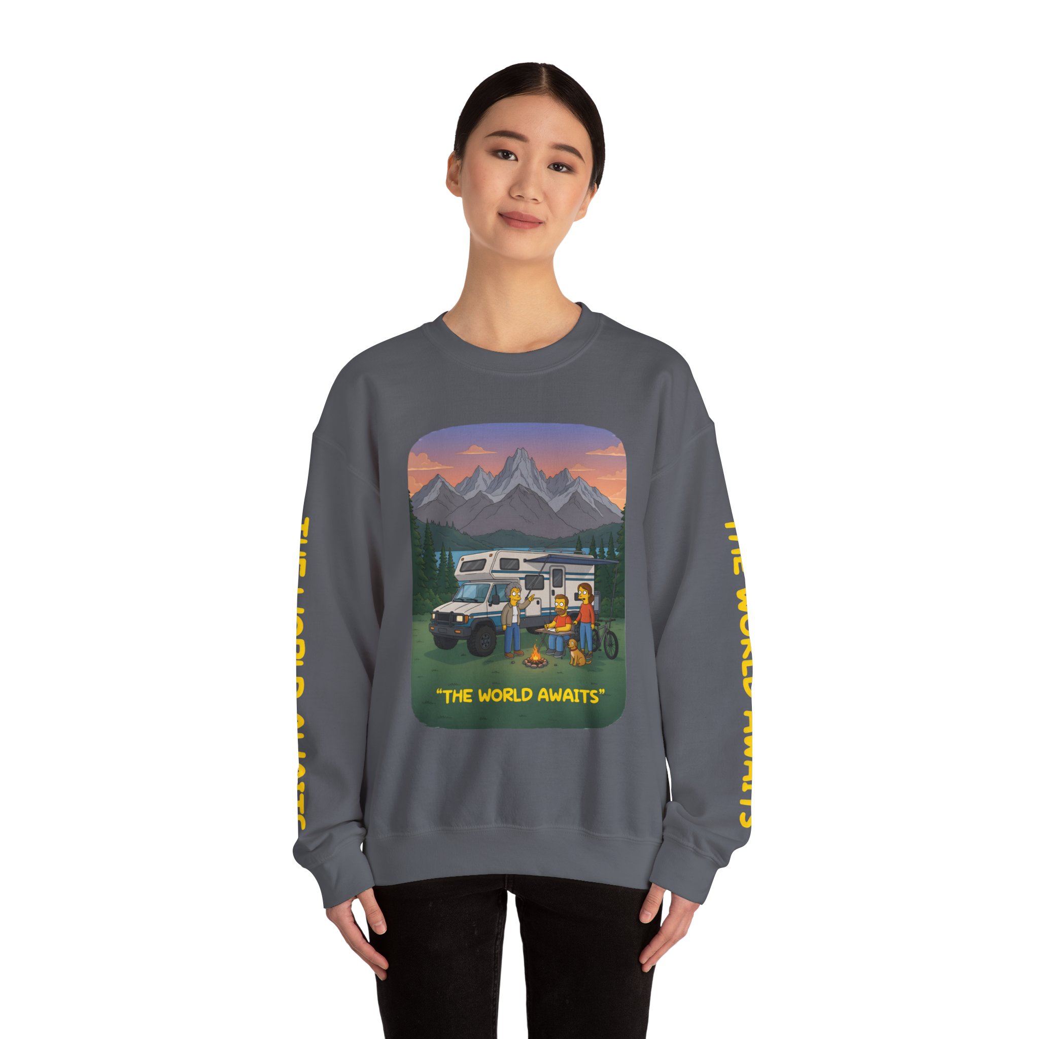 Unisex Heavy Blend™ Crewneck Sweatshirt — "The World Awaits" Design Sitcom-Line