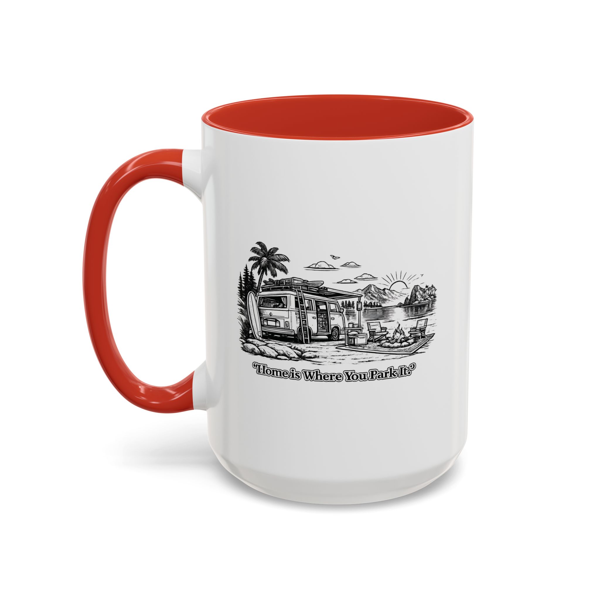 Accent Coffee Mug (11, 15oz) — "Home Is Where You Park It" Design Minimal-Line