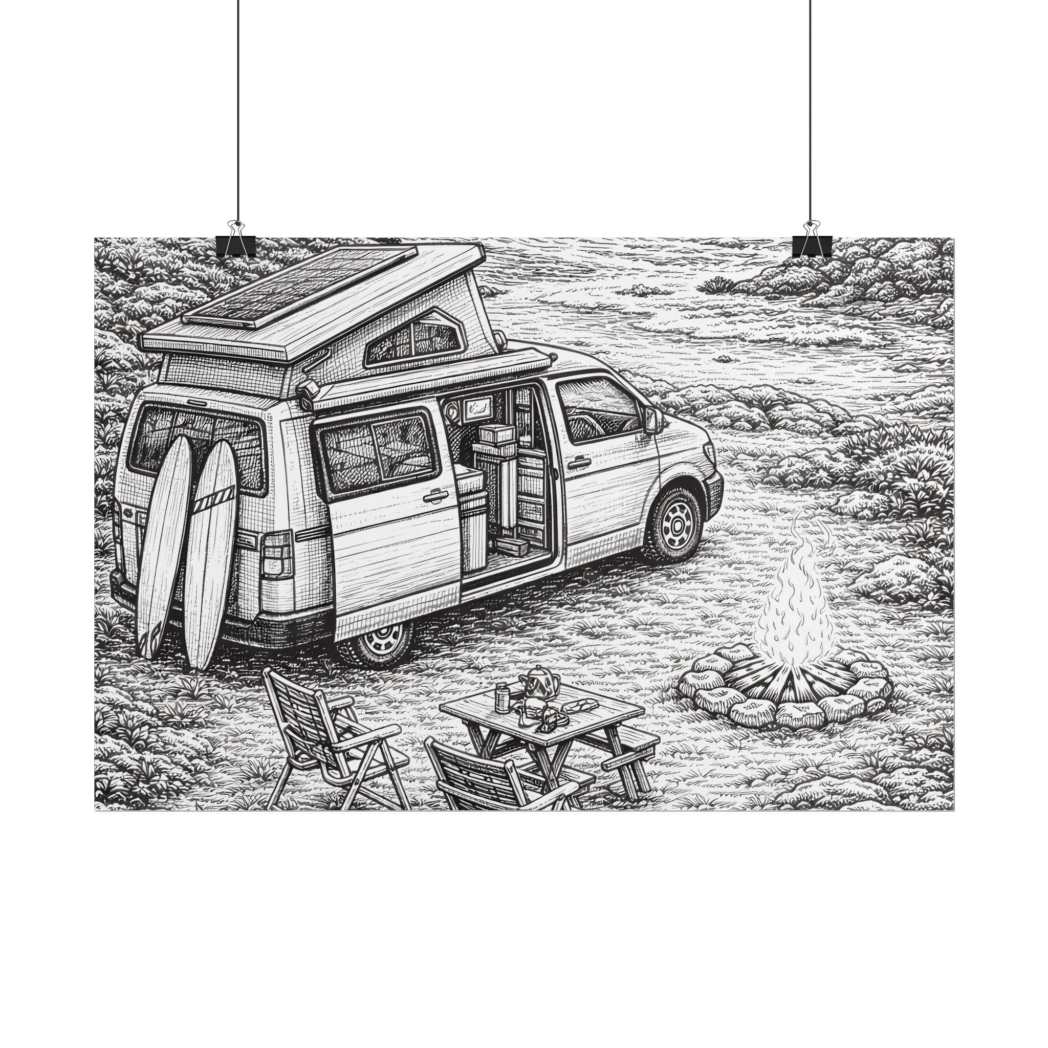 Campervan Poster — Vintage RV Camping Landscape Wall Art