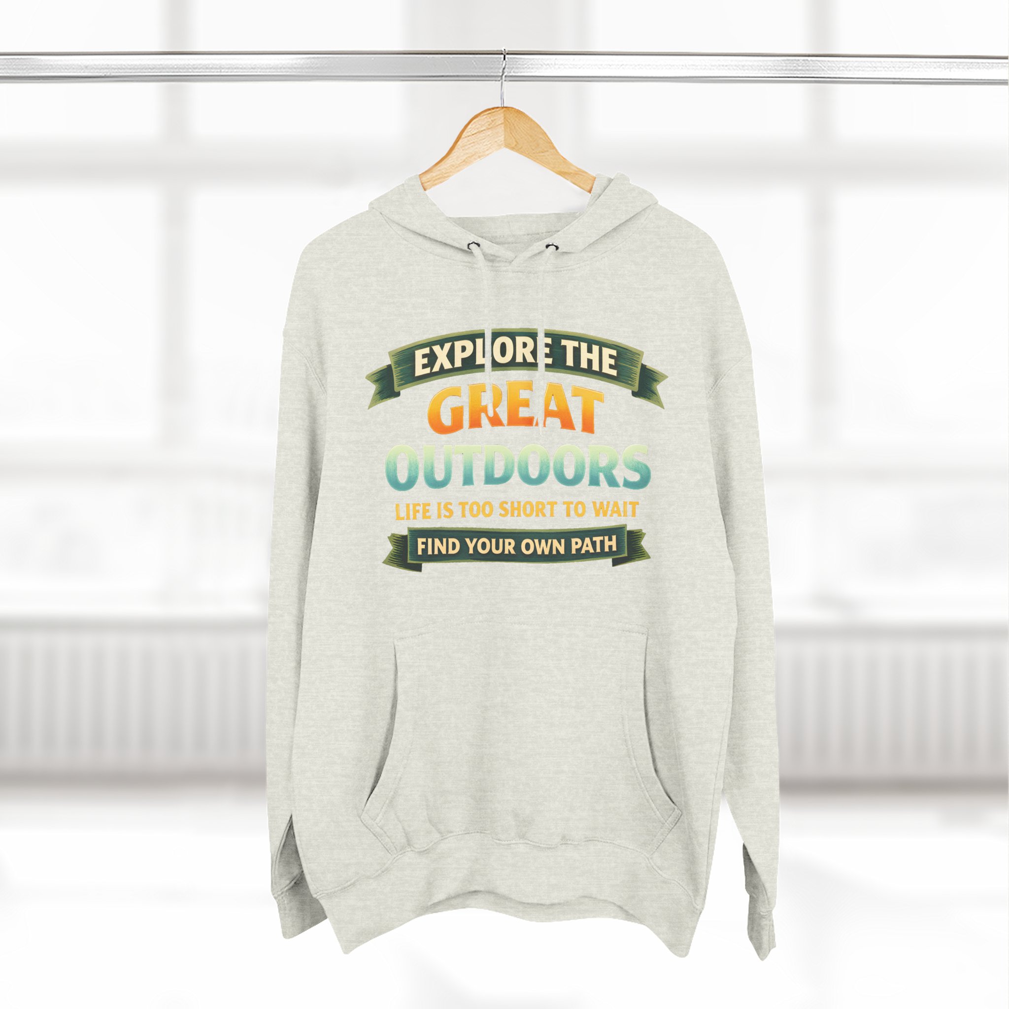 Three-Panel Fleece Hoodie - "Explore The Great Outdoors" Design Scenic-Line