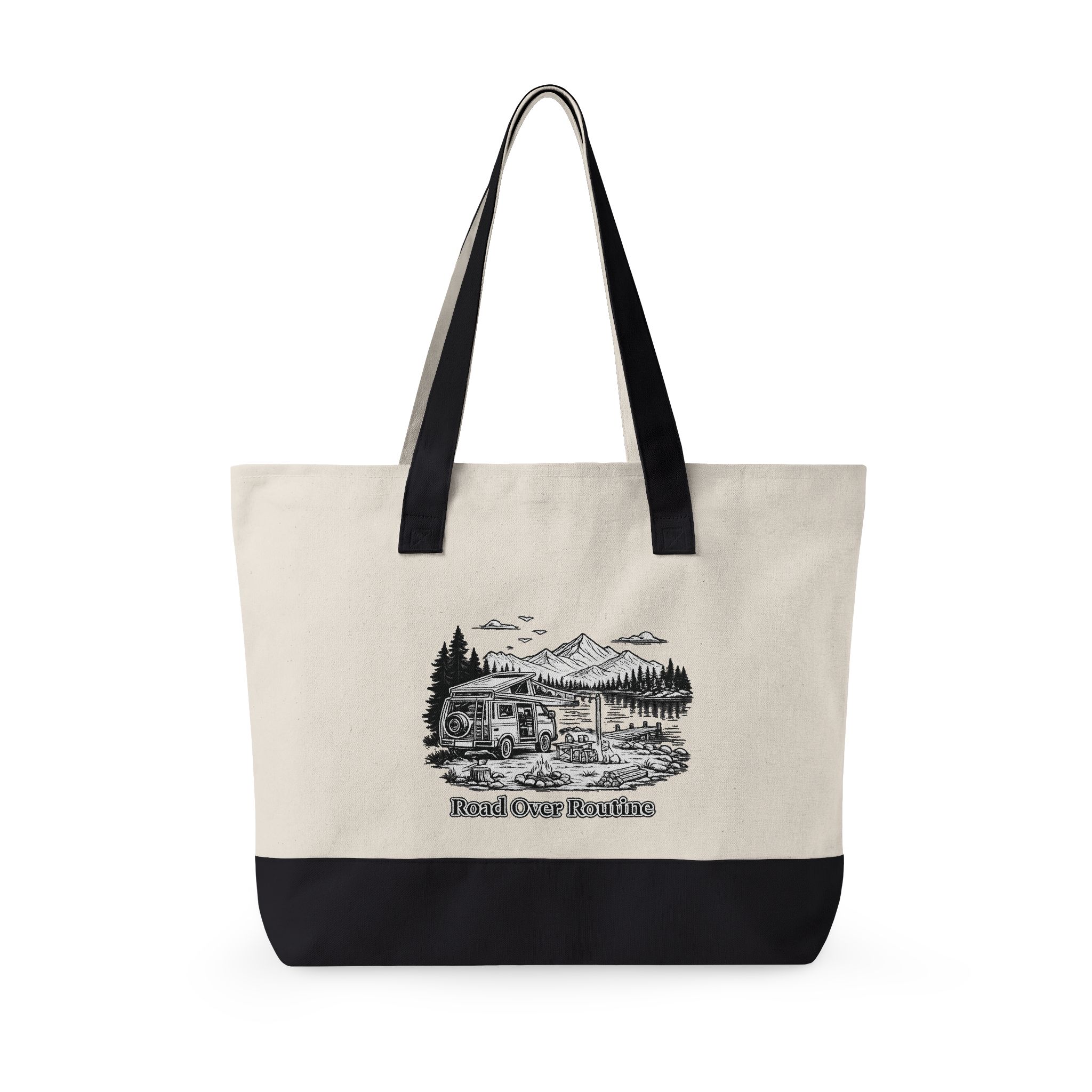 Zippered Canvas Tote — "Road Over Routine" (Design Minimal-Line)