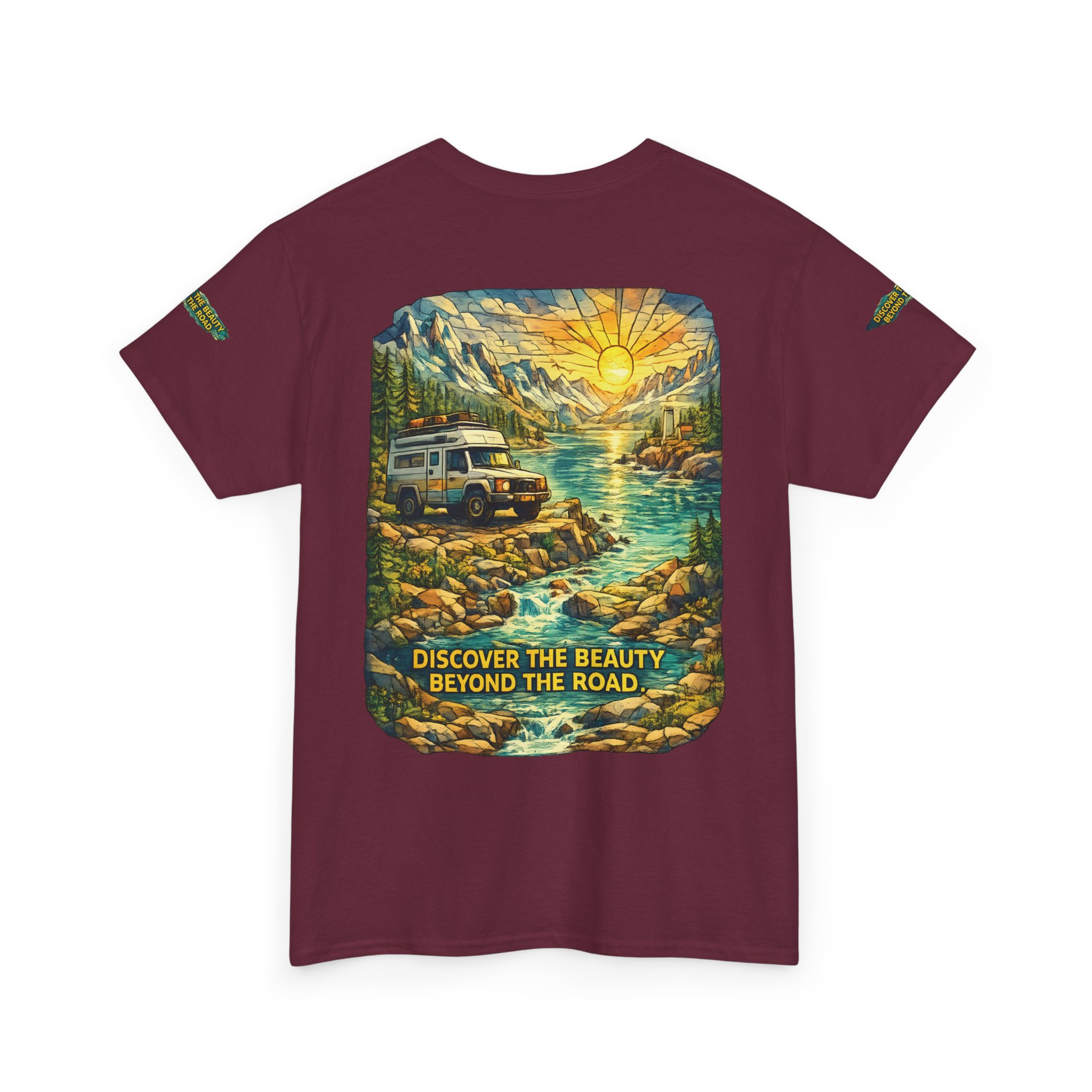 Unisex Heavy Cotton Tee — "Discover The Bieuty Beyond The Road" Design Cubic-Line