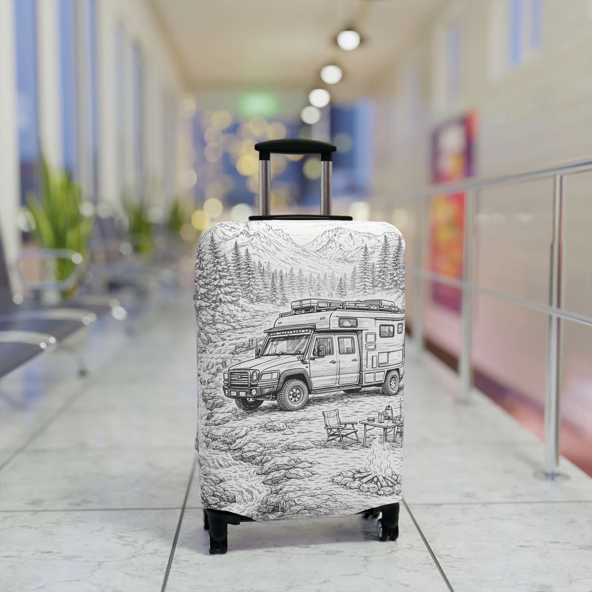 3568664789273862174_2048.jpeg Luggage Cover — Adventure Camper Sketch Travel Suitcase