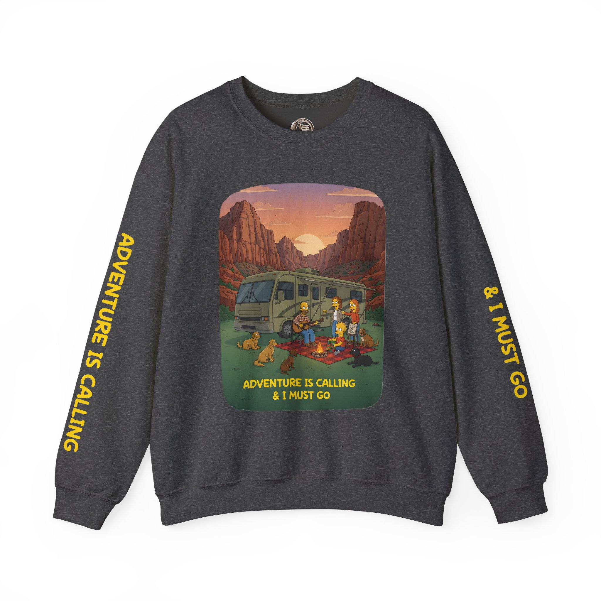 Unisex Heavy Blend™ Crewneck Sweatshirt — "Adventure Is Calling-I Must Go" Design Sitcom-Line