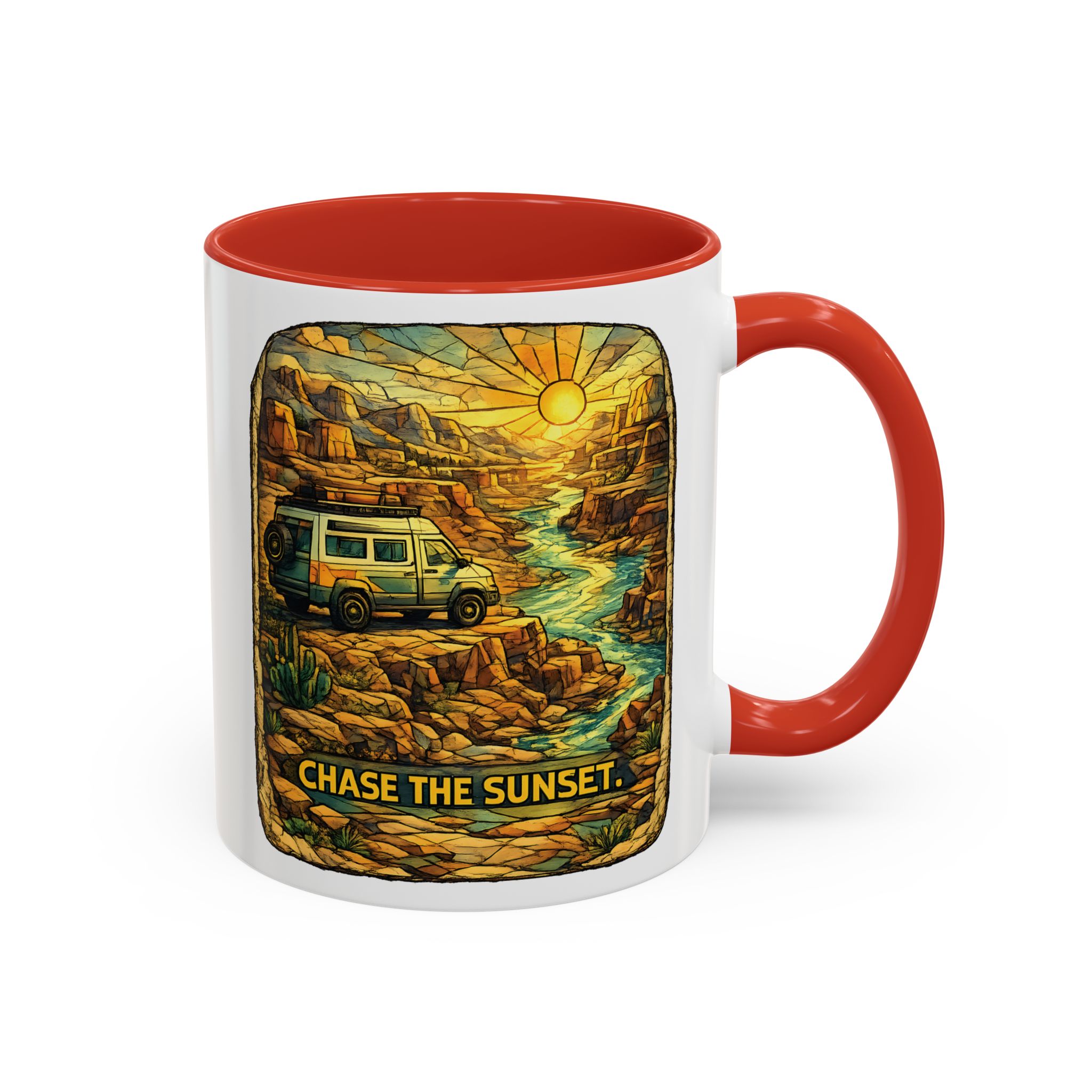 Accent Coffee Mug (11, 15oz) — "Chase The Sunset" Design Cubic-Line