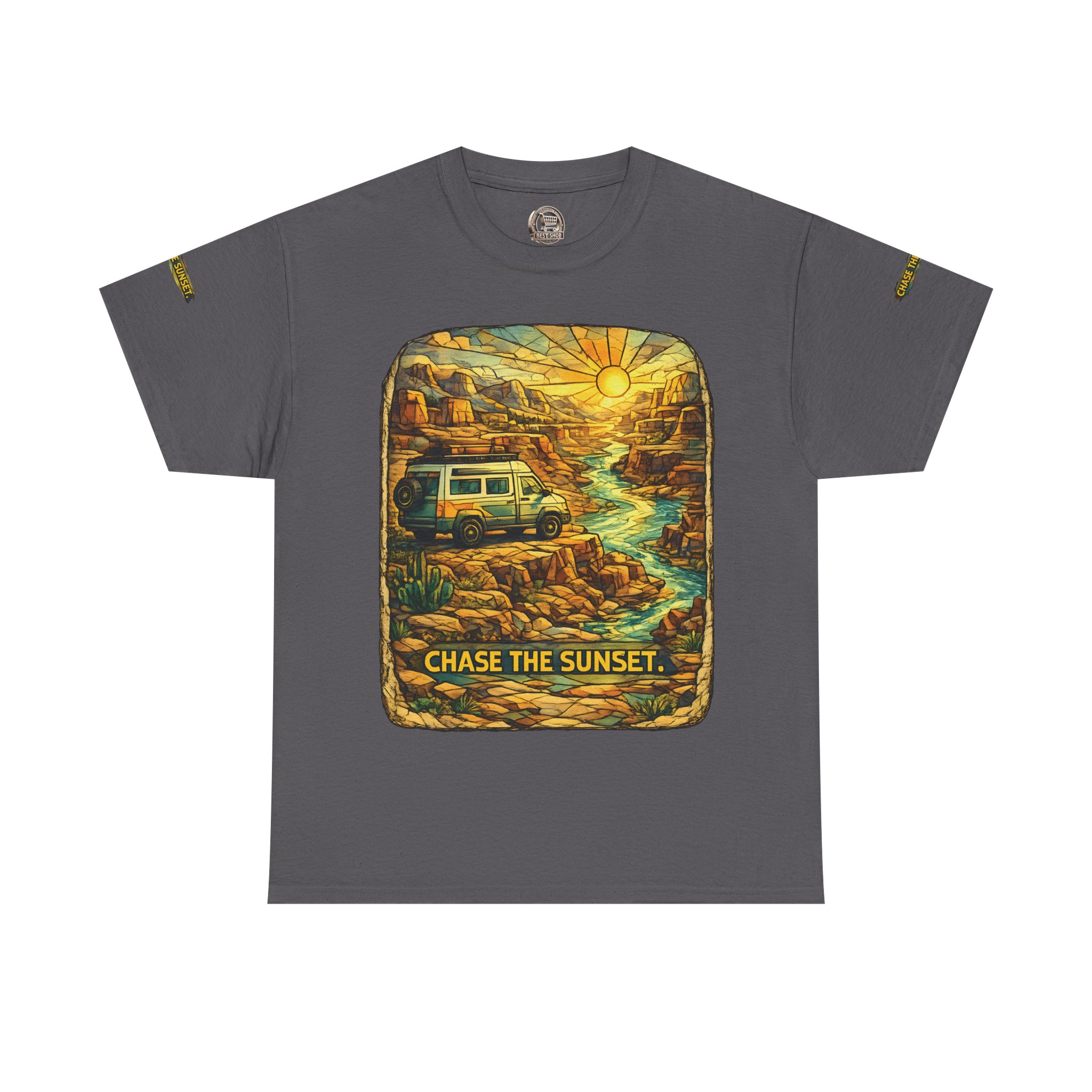 3573684772426948252_2048.jpeg Unisex Heavy Cotton Tee — "Chase The Sunset" Design Cubic-Line