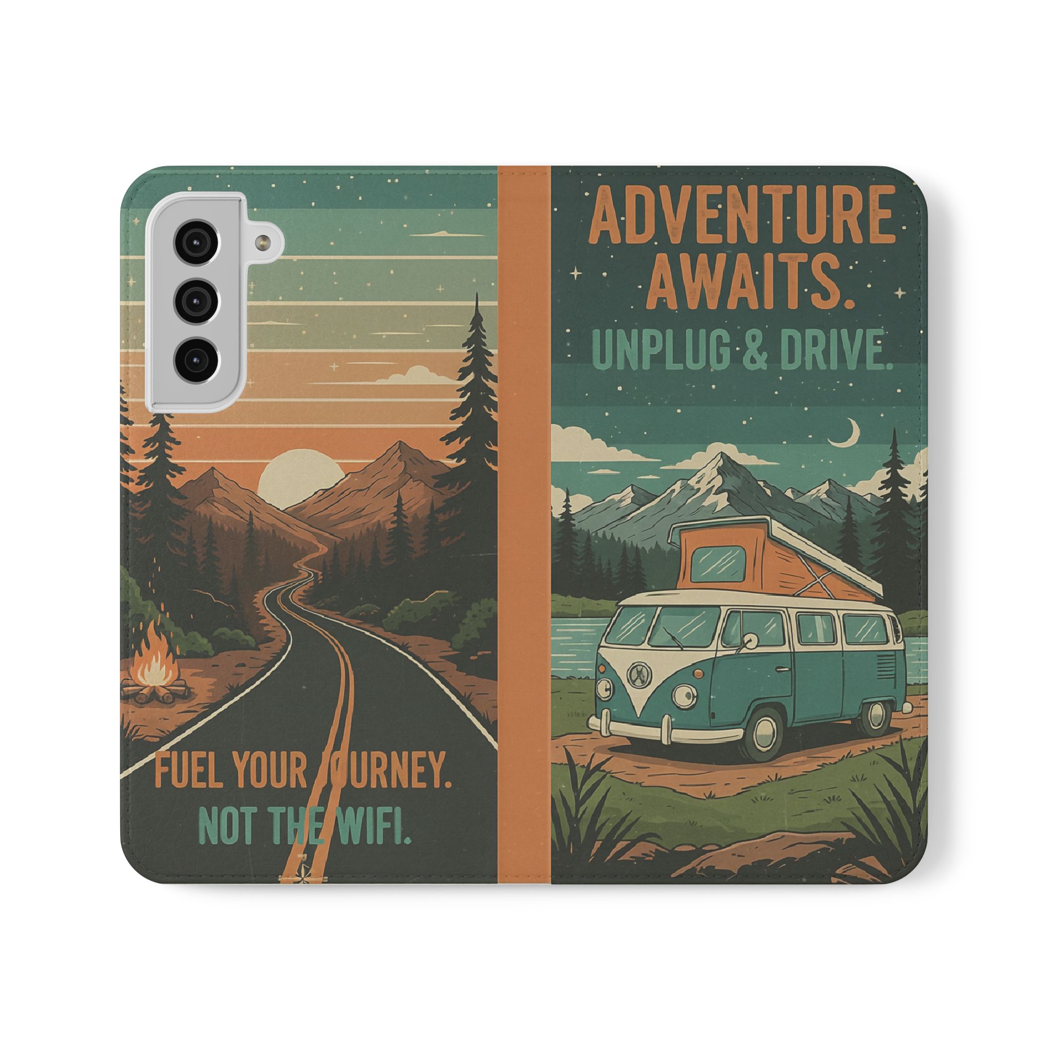 Flip Phone Case — "Adventure Awaits Unplug & Drive" Wallet Case