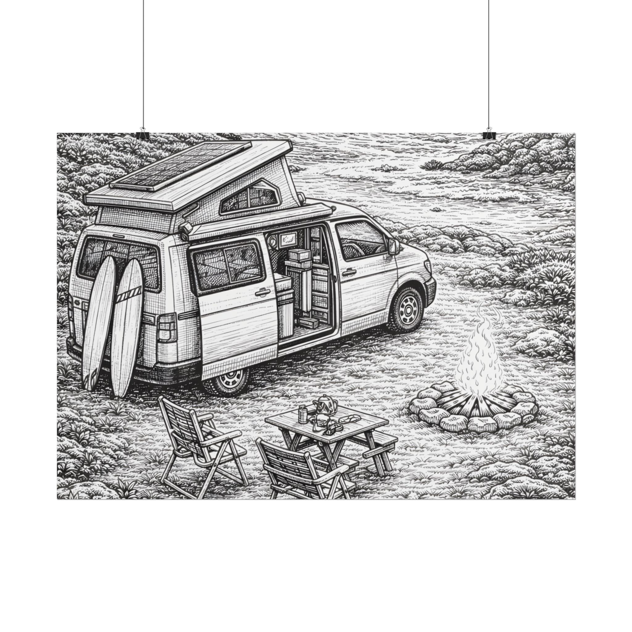 Campervan Poster — Vintage RV Camping Landscape Wall Art