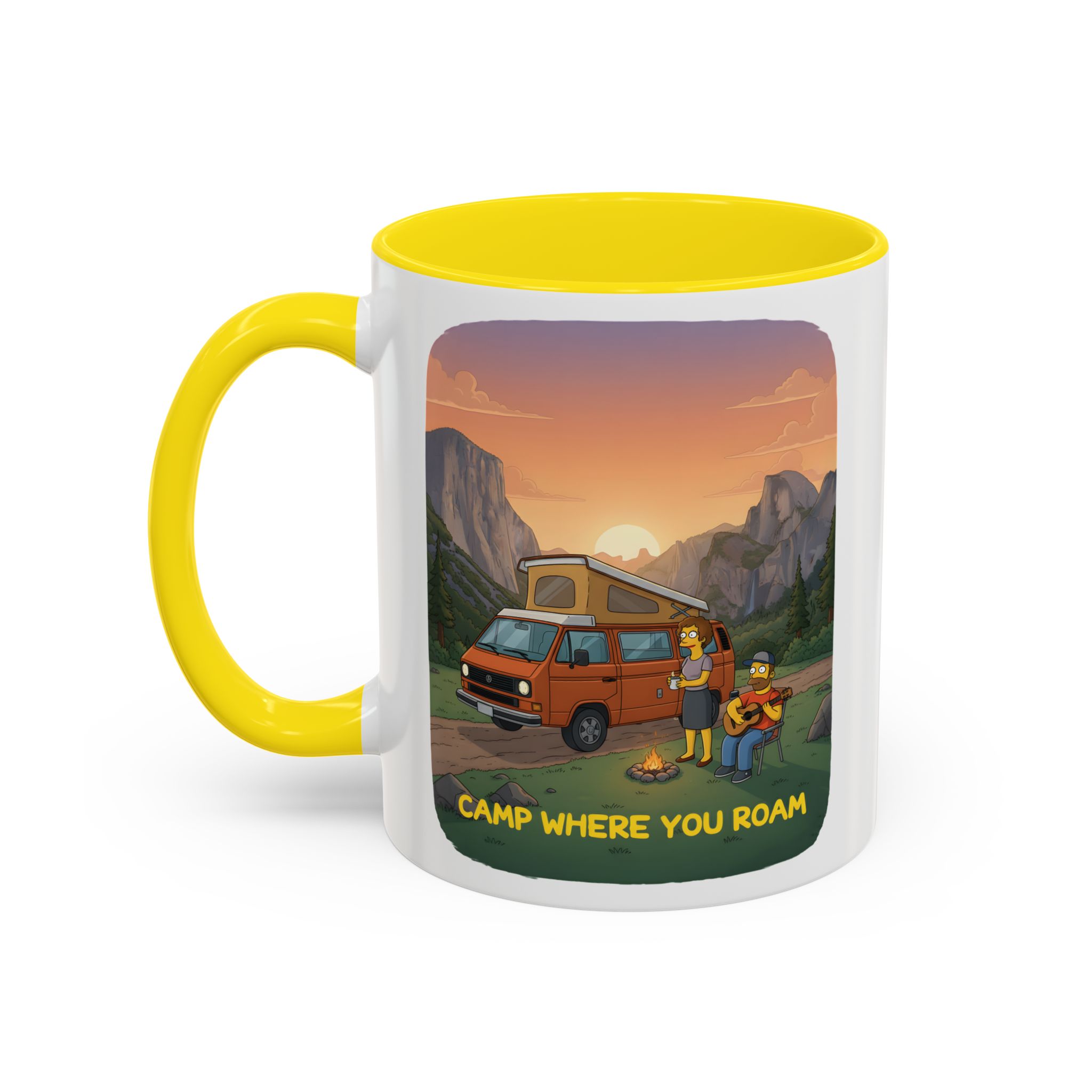 Accent Coffee Mug (11, 15oz) — "Camp Where You Roam" Design Sitcom-Line