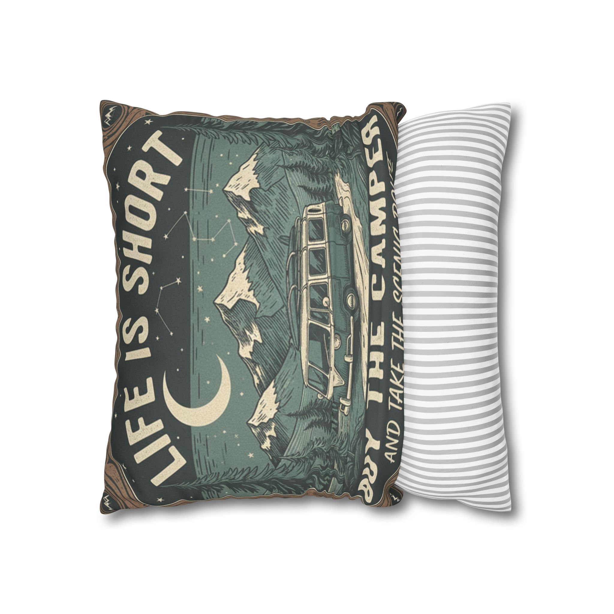 Pillowcase — "Life is short buy the camper and take the scenic route" Faux Suede Travel Throw Pillow Cover