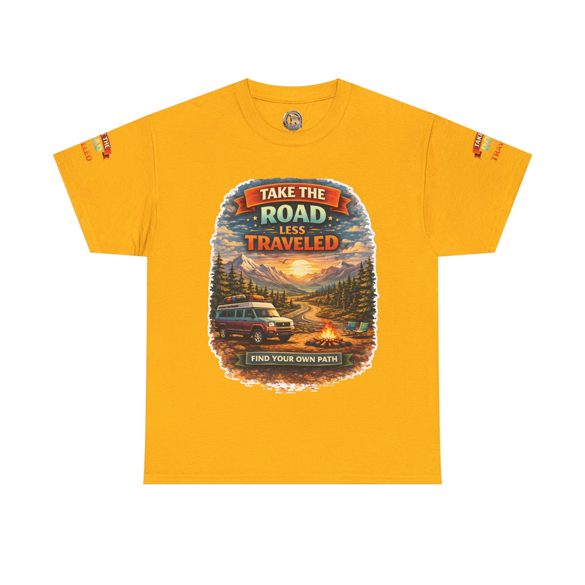 Unisex Heavy Cotton Tee — "Take The Road Less Traveled" Design Scenic-Line
