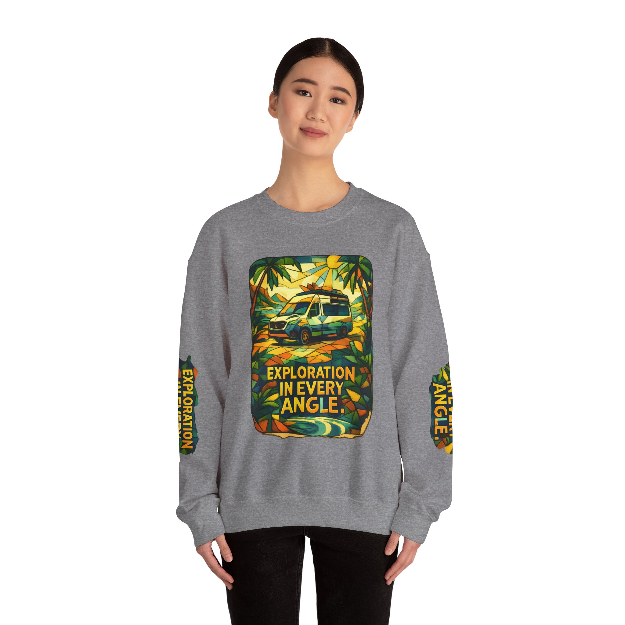 Unisex Heavy Blend™ Crewneck Sweatshirt — "Exploration In Every Angle" Design Cubic-Line