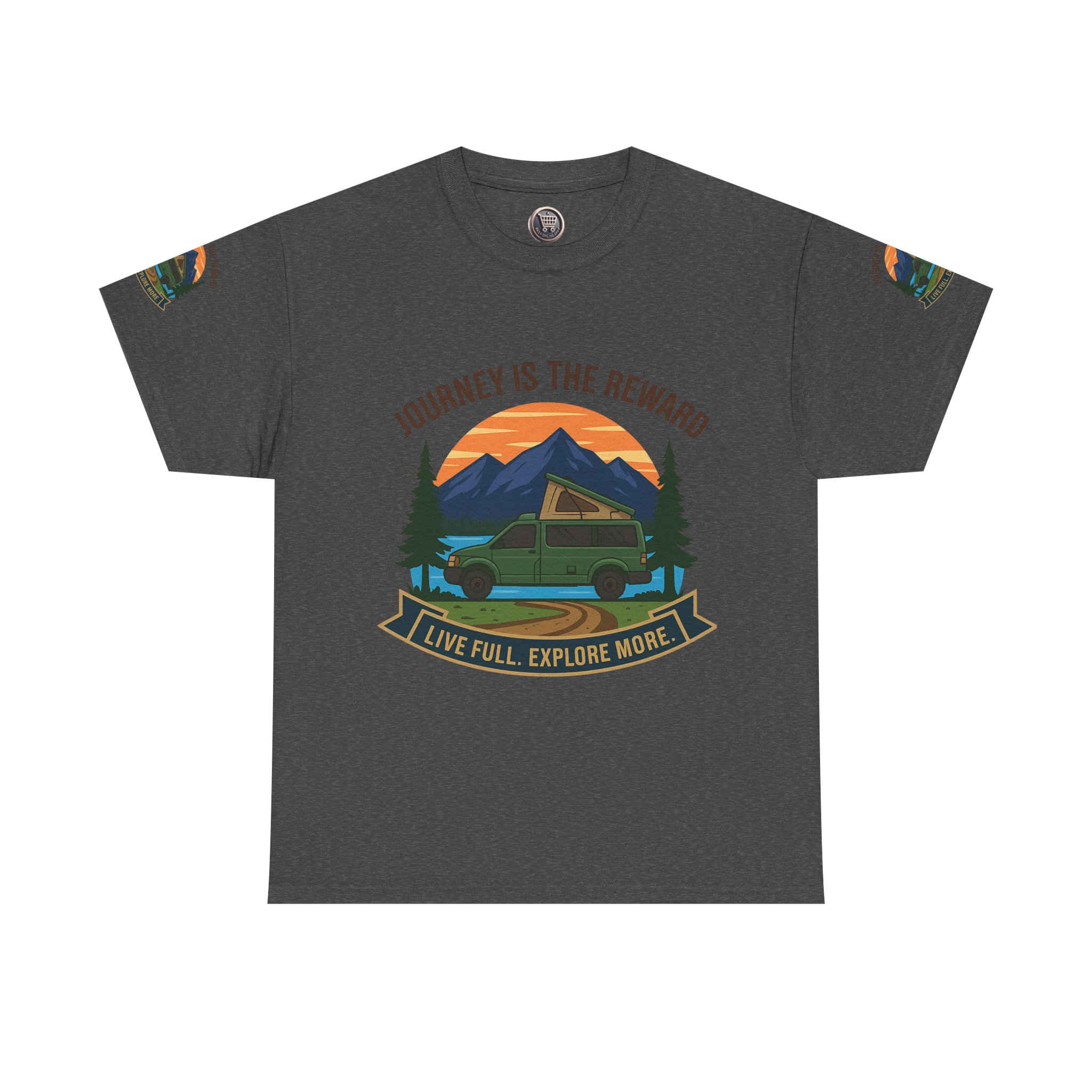 Unisex Heavy Cotton Tee  — "Journey Is The Reward Tee" Adventure Camper Van Graphic T-Shirt