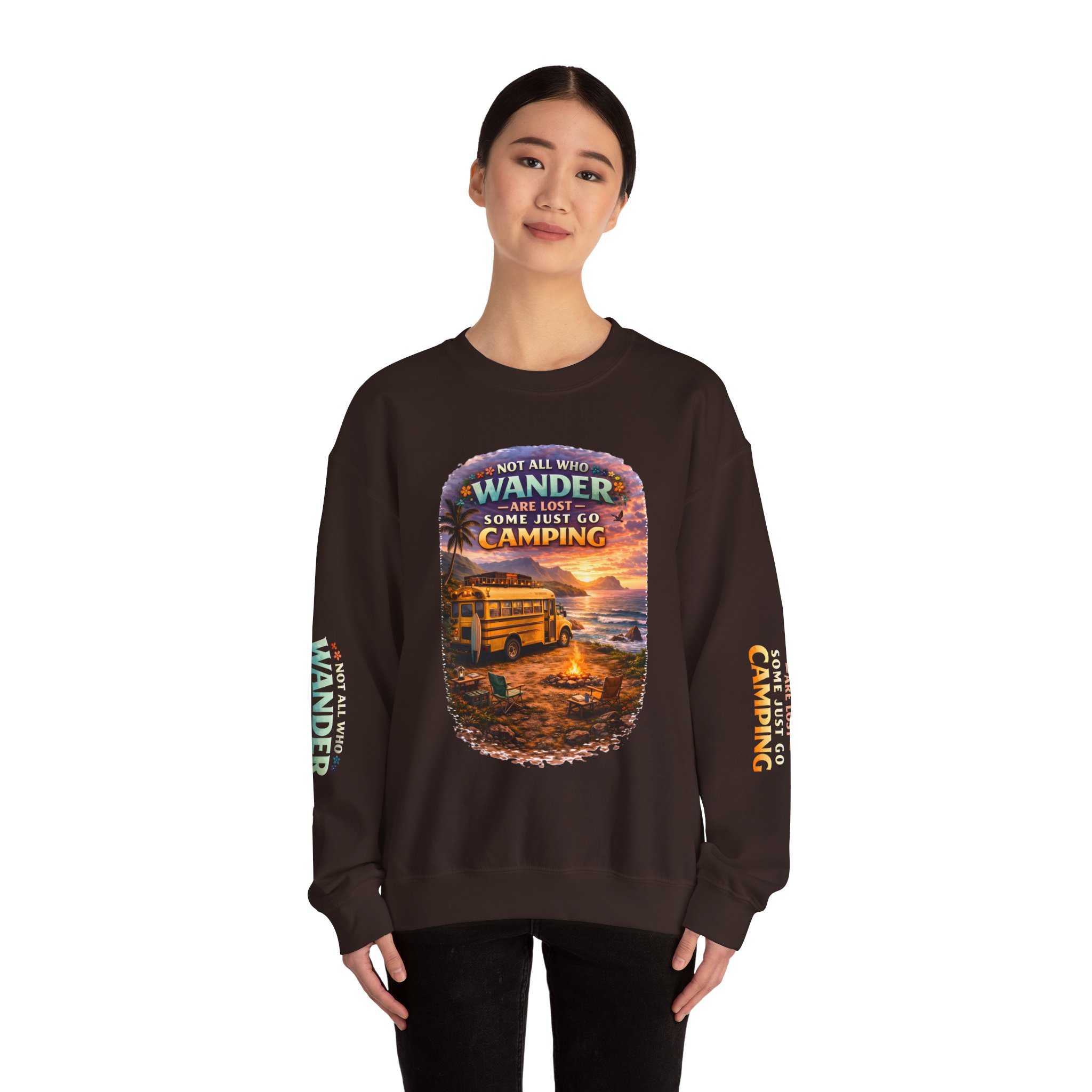 Unisex Heavy Blend™ Crewneck Sweatshirt — "Not All Who Wander Are Lost" Design Scenic-Line