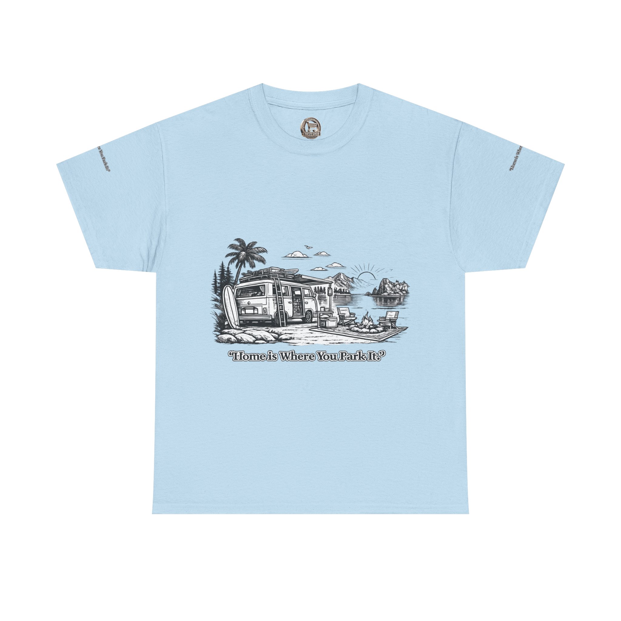 3601363958236828770_2048.jpeg Unisex Heavy Cotton Tee — "Home Is Where You Park It" Design Minimal-Line