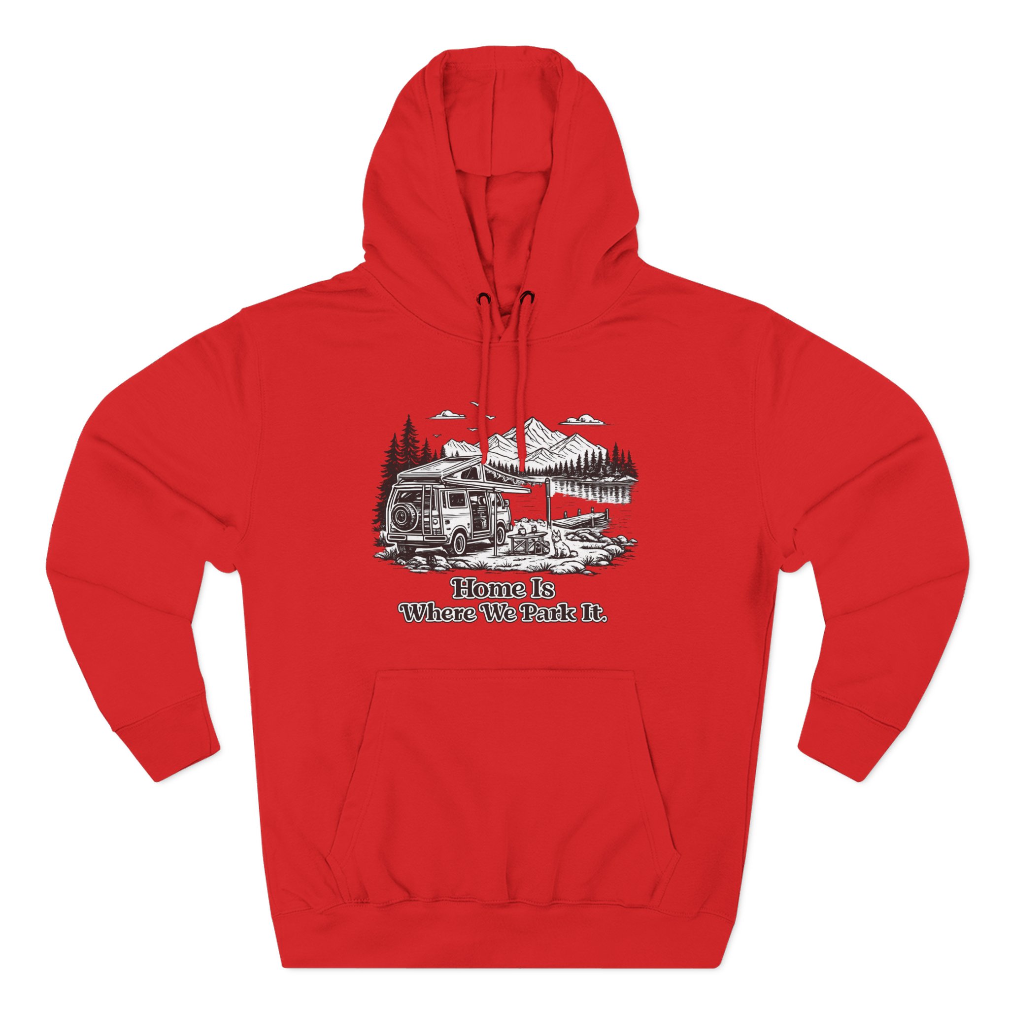 Three-Panel Fleece Hoodie - "Home Is Where You Park It" Design Minimal-Line