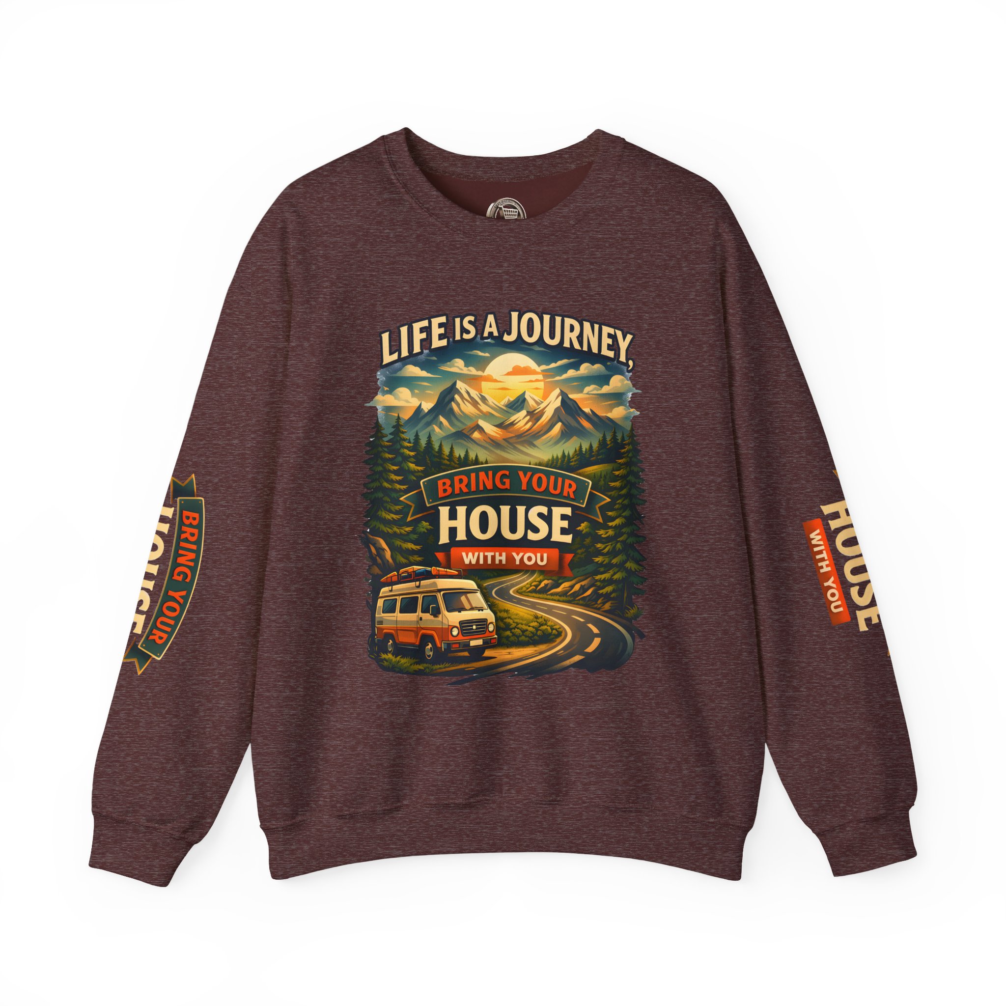 Unisex Heavy Blend™ Crewneck Sweatshirt — "Live Is A Journey-Bring Your House With You" Design Scenic-Line