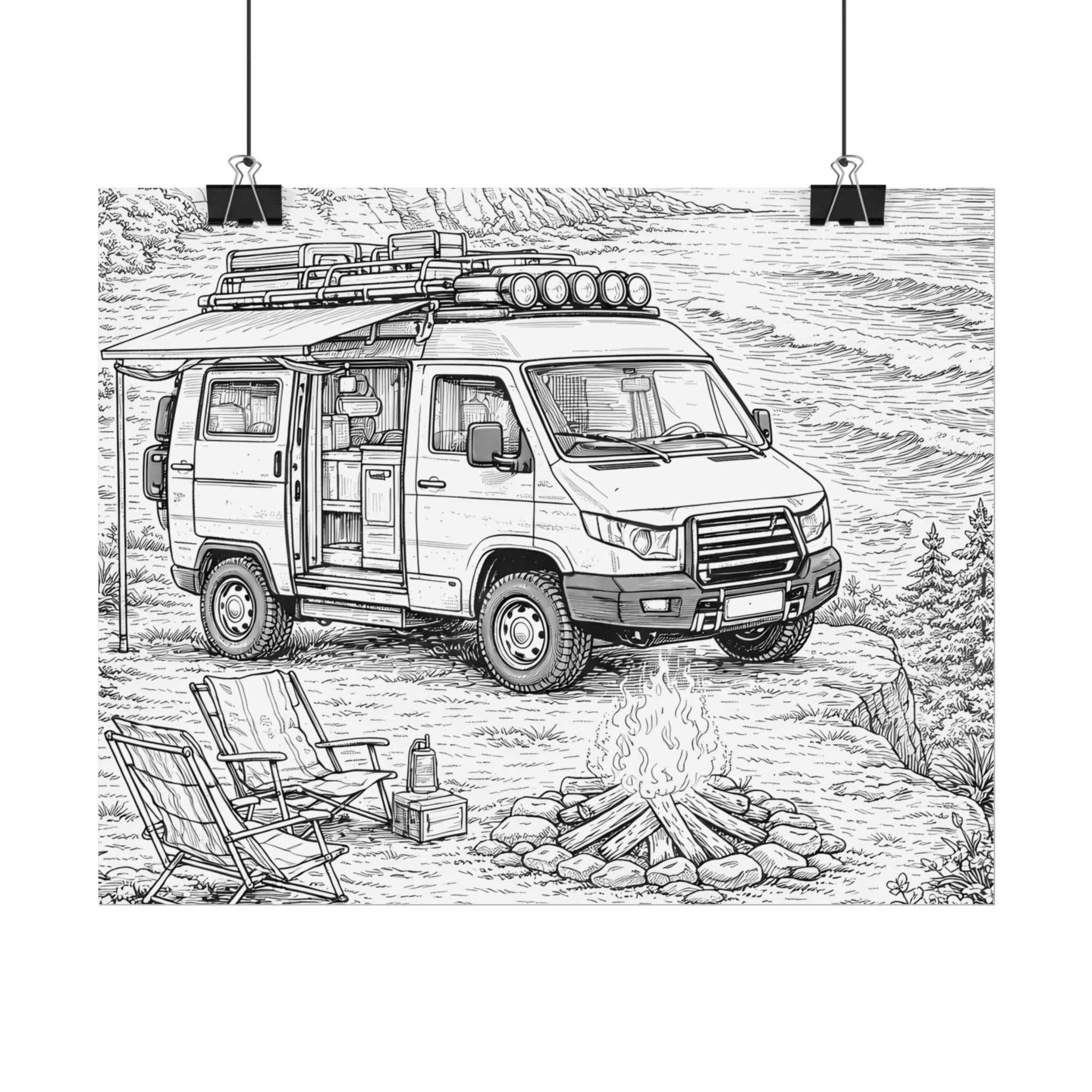 Campervan Poster — Vintage RV Camping Landscape Wall Art
