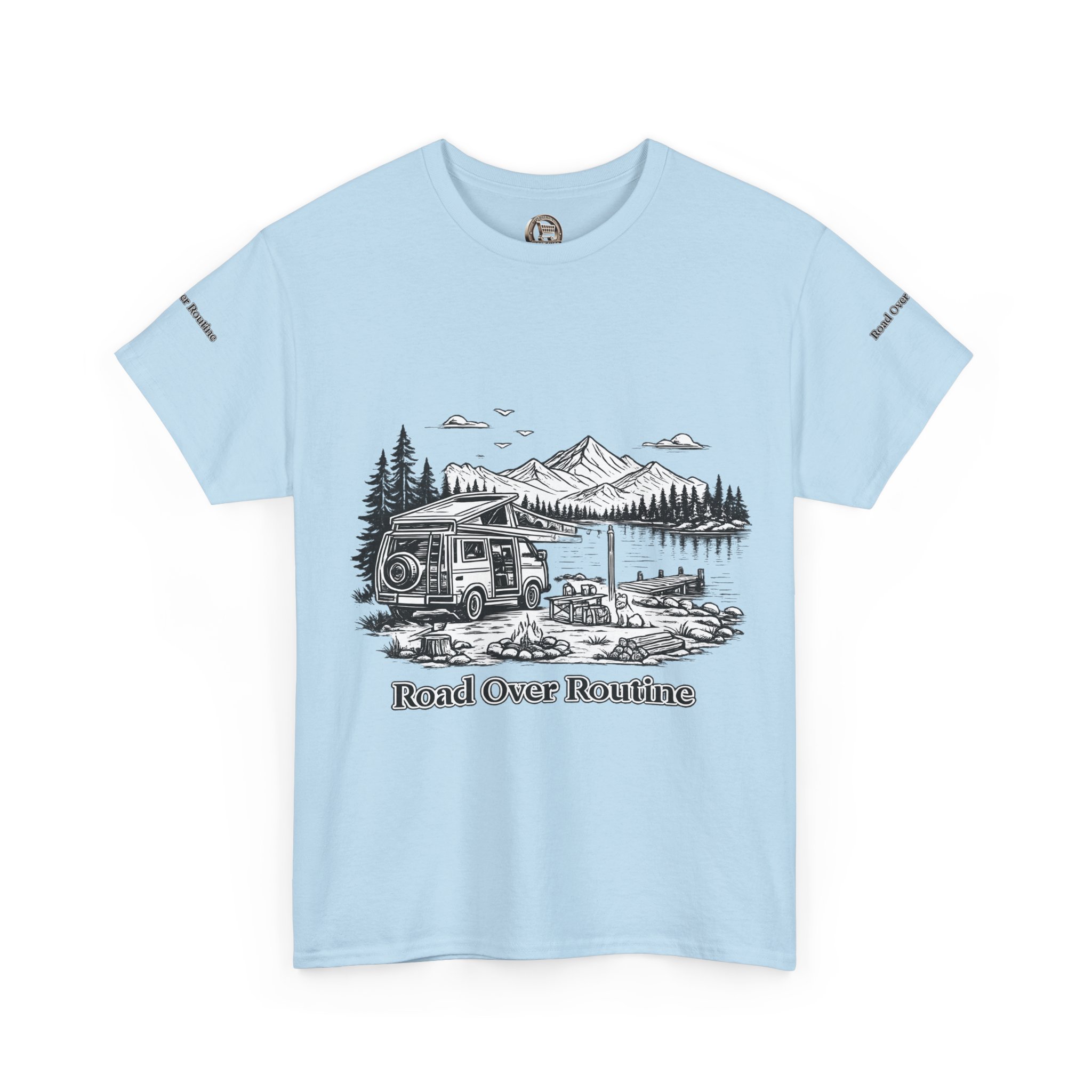 Unisex Heavy Cotton Tee — "Road Over Routine" Design Minimal-Line