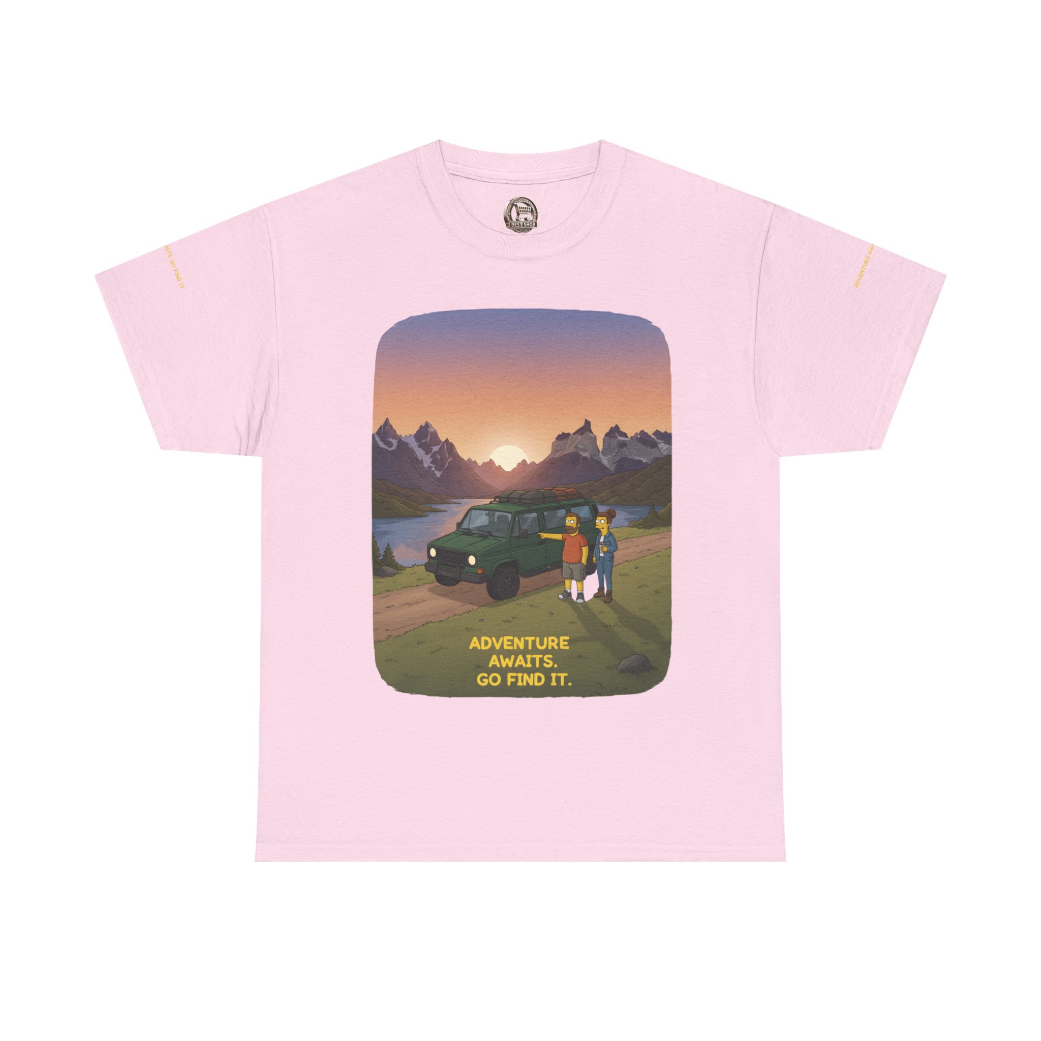 Unisex Heavy Cotton Tee — "Adventure Awaits-Go Find It" Design Sitcom-Line