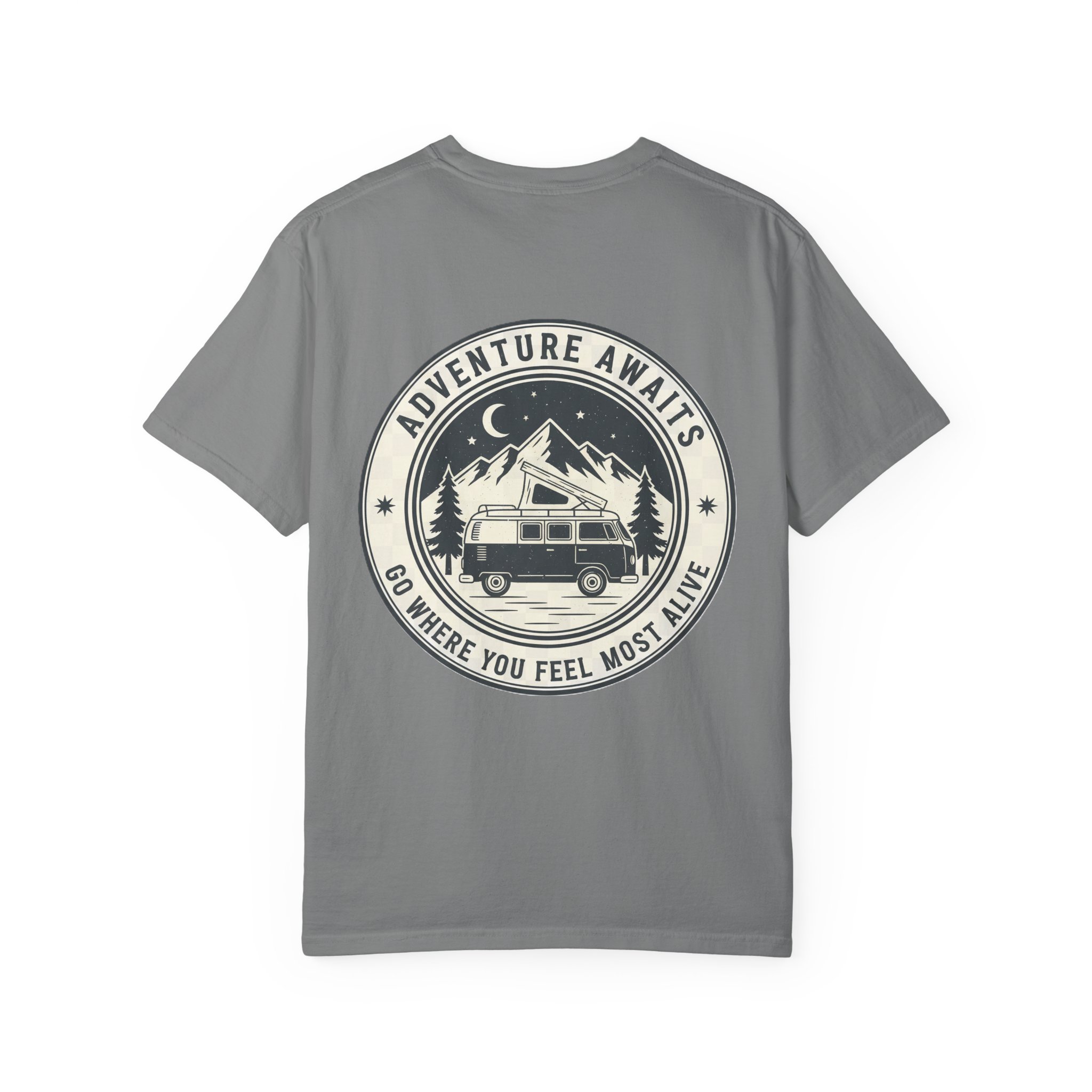 3626135154281084859_2048.jpeg T-Shirt — "Adventure Awaits-Go Where You Feel Most Alive" (Front + Back Printed) Outdoor Travel Tee