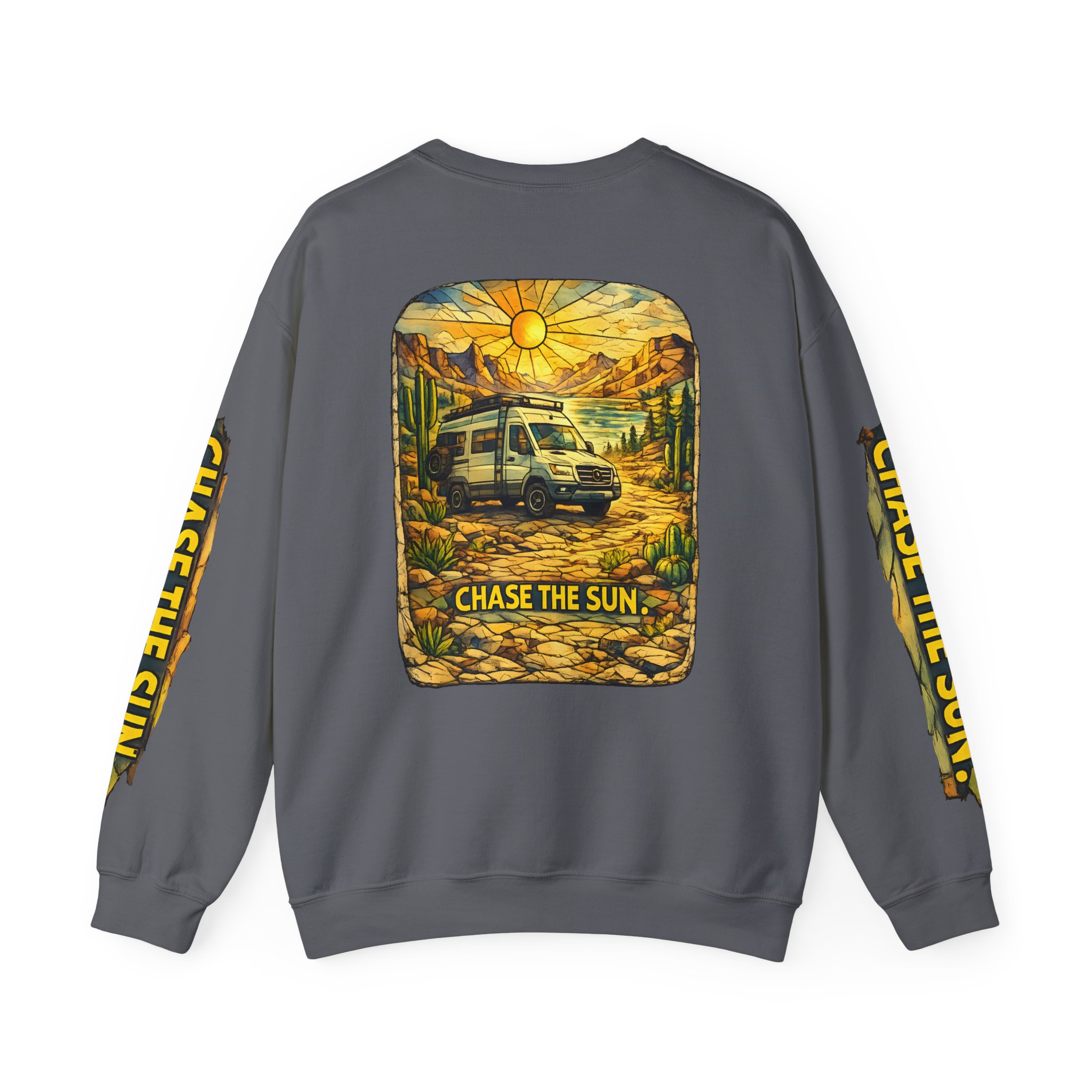 Unisex Heavy Blend™ Crewneck Sweatshirt — "Chase The Sun" Design Cubic-Line
