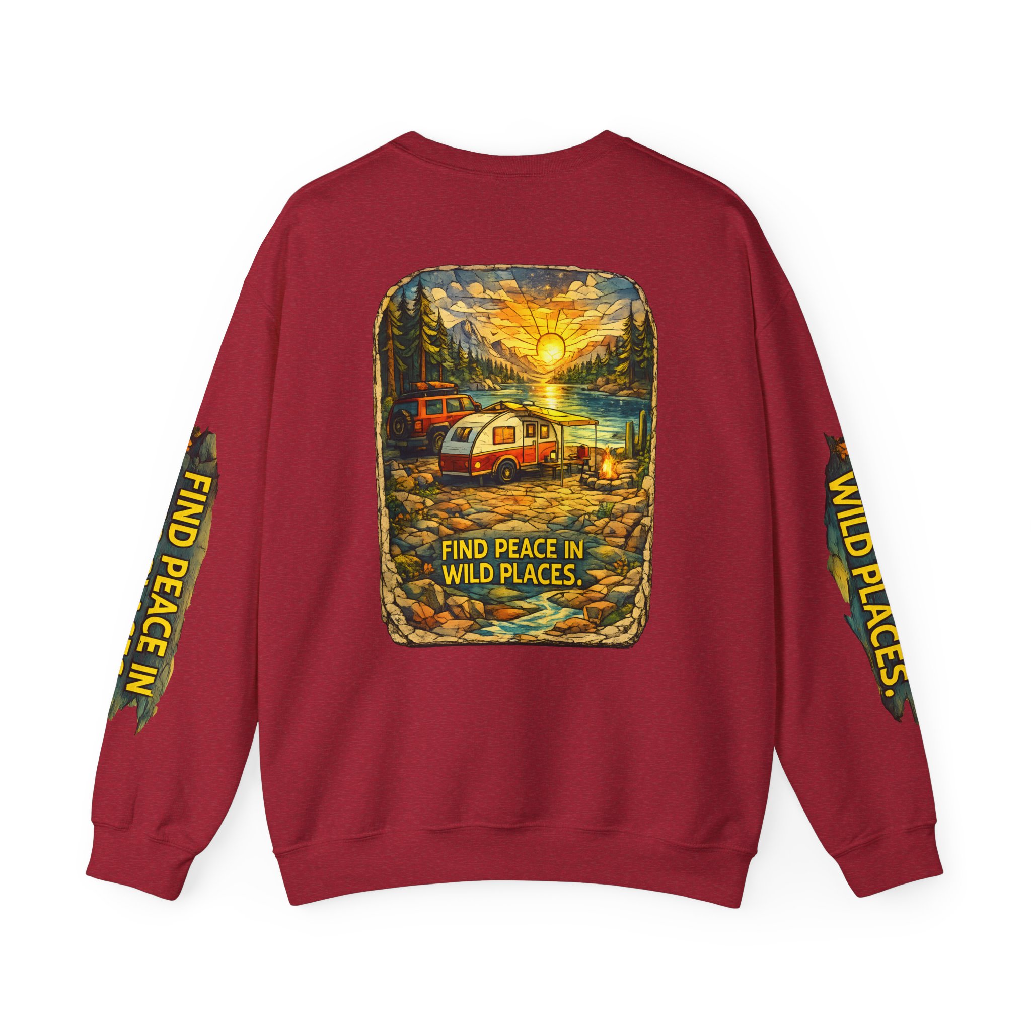Unisex Heavy Blend™ Crewneck Sweatshirt — "Find Peace In Wild Places" Design Cubic-Line