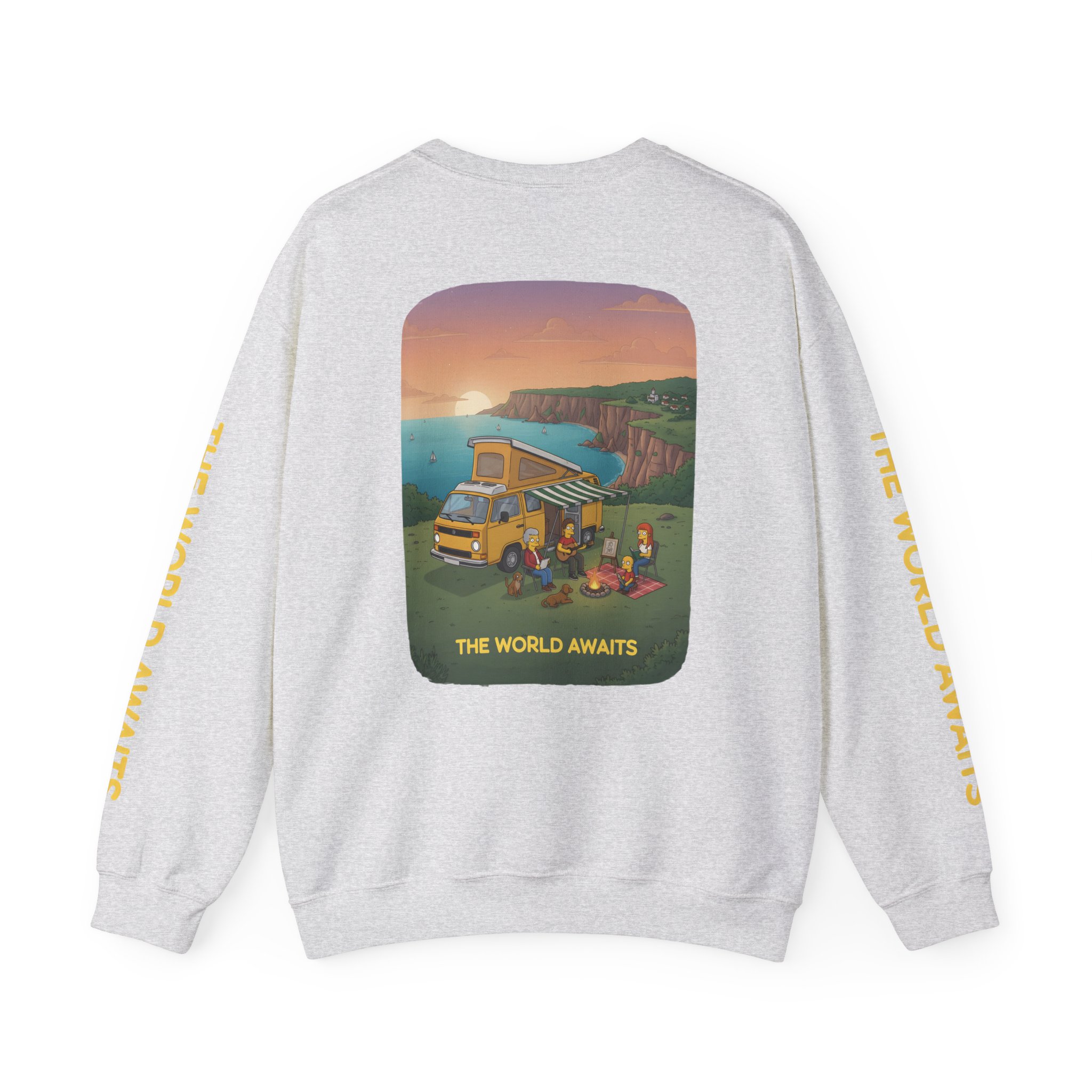 Unisex Heavy Blend™ Crewneck Sweatshirt — "The World Awaits" Design Sitcom-Line