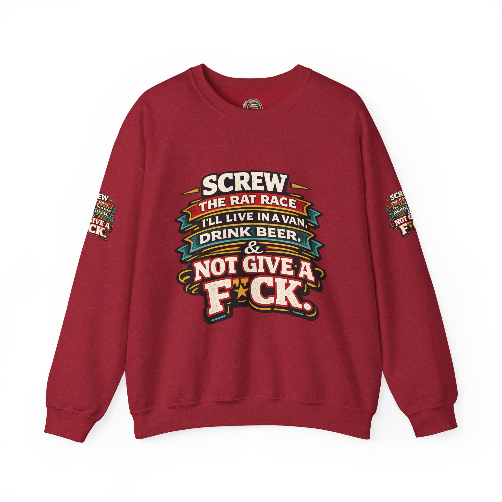 Unisex Heavy Blend™ Crewneck Sweatshirt — "Screw The Rat Race" Design F**K-Line