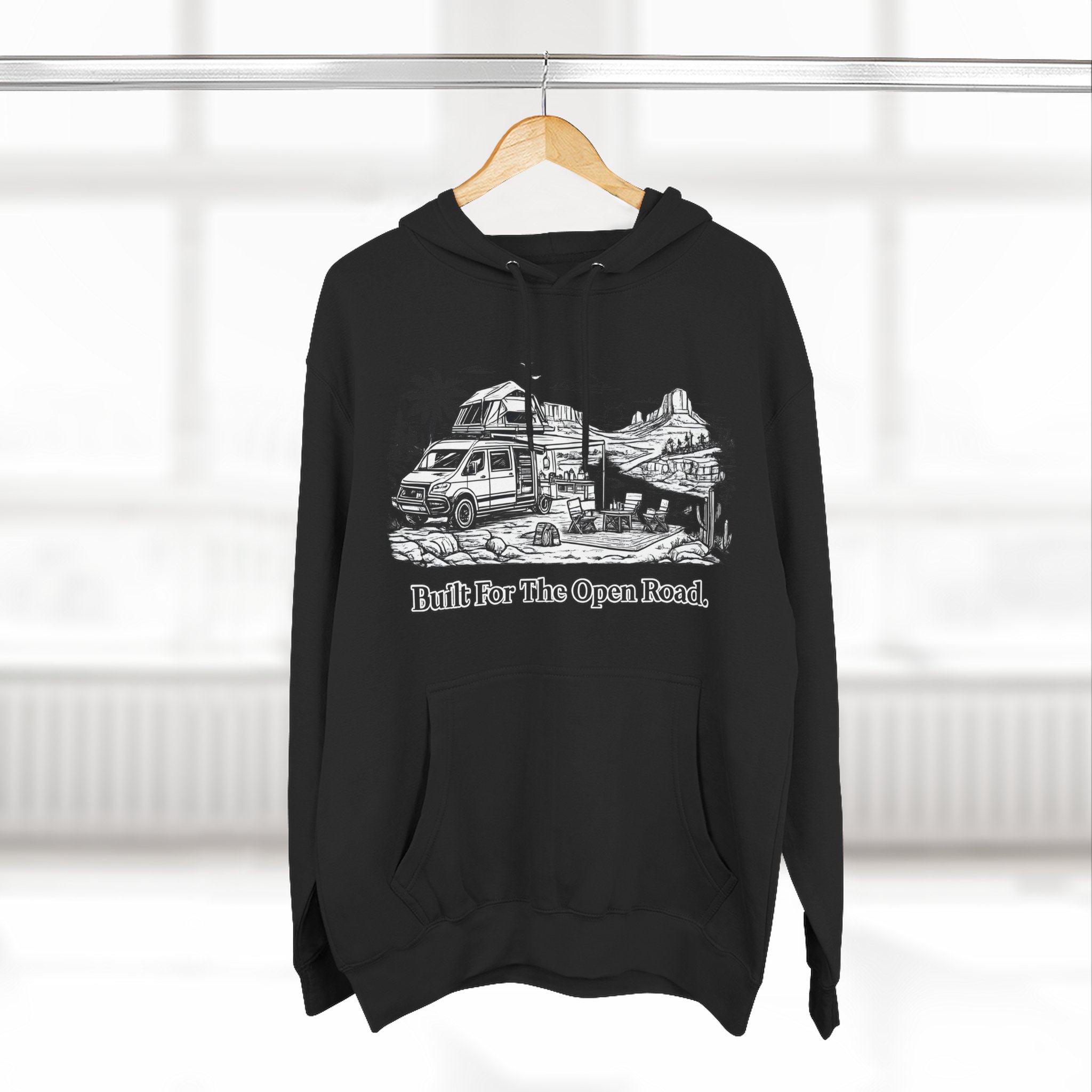 3636558723286014566_2048.jpeg Three-Panel Fleece Hoodie - "Built For The Open Road" Design Minimal-Line