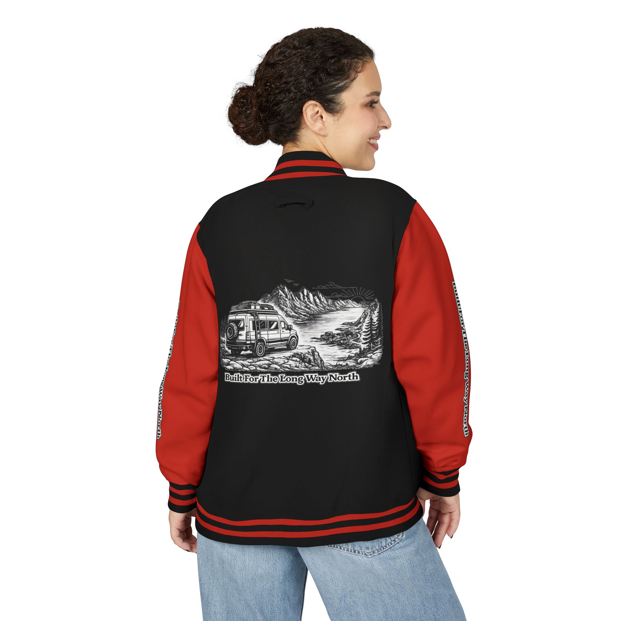 Unisex Heavyweight Letterman Jacket — "Built For The Long Way North" Travel Varsity Coat