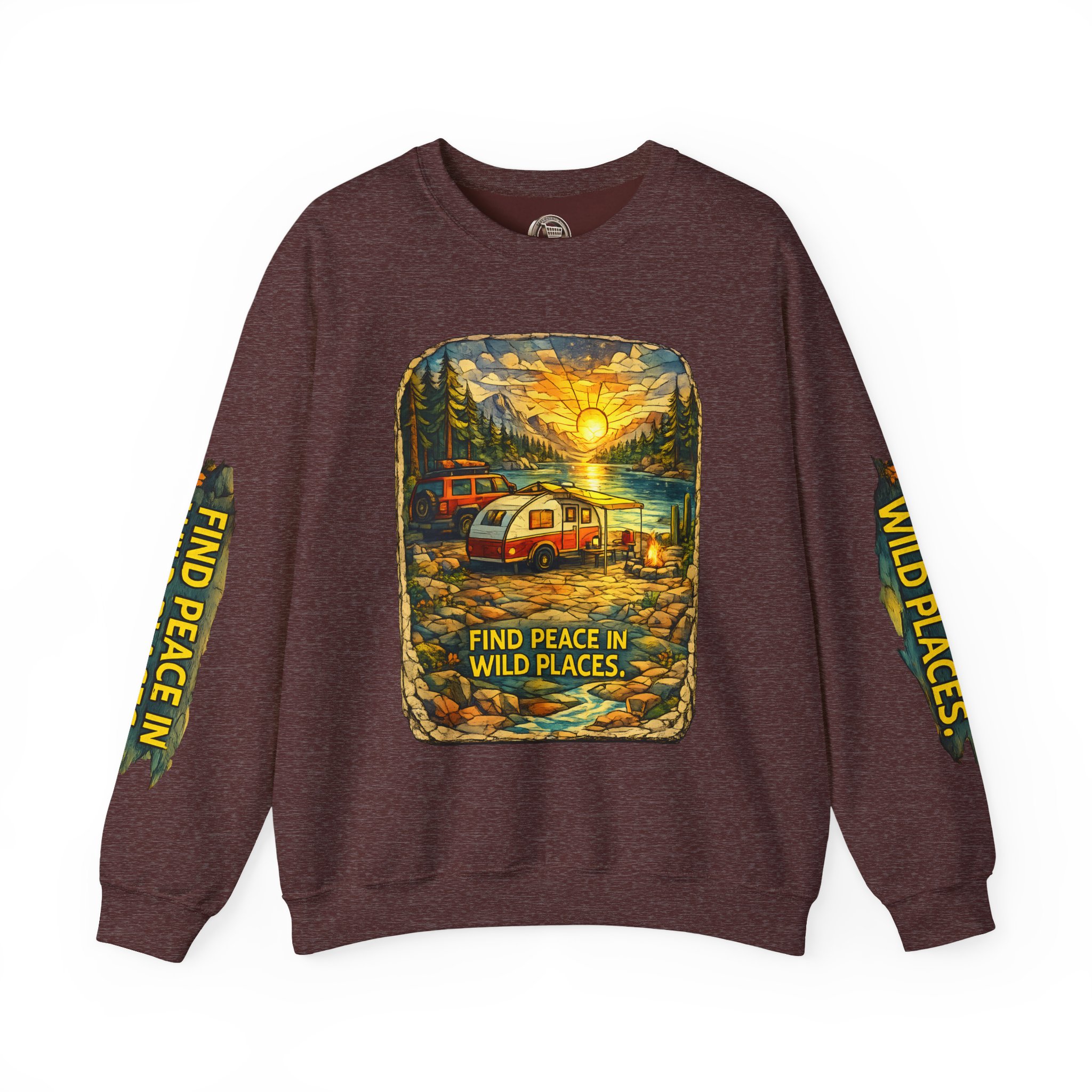 Unisex Heavy Blend™ Crewneck Sweatshirt — "Find Peace In Wild Places" Design Cubic-Line